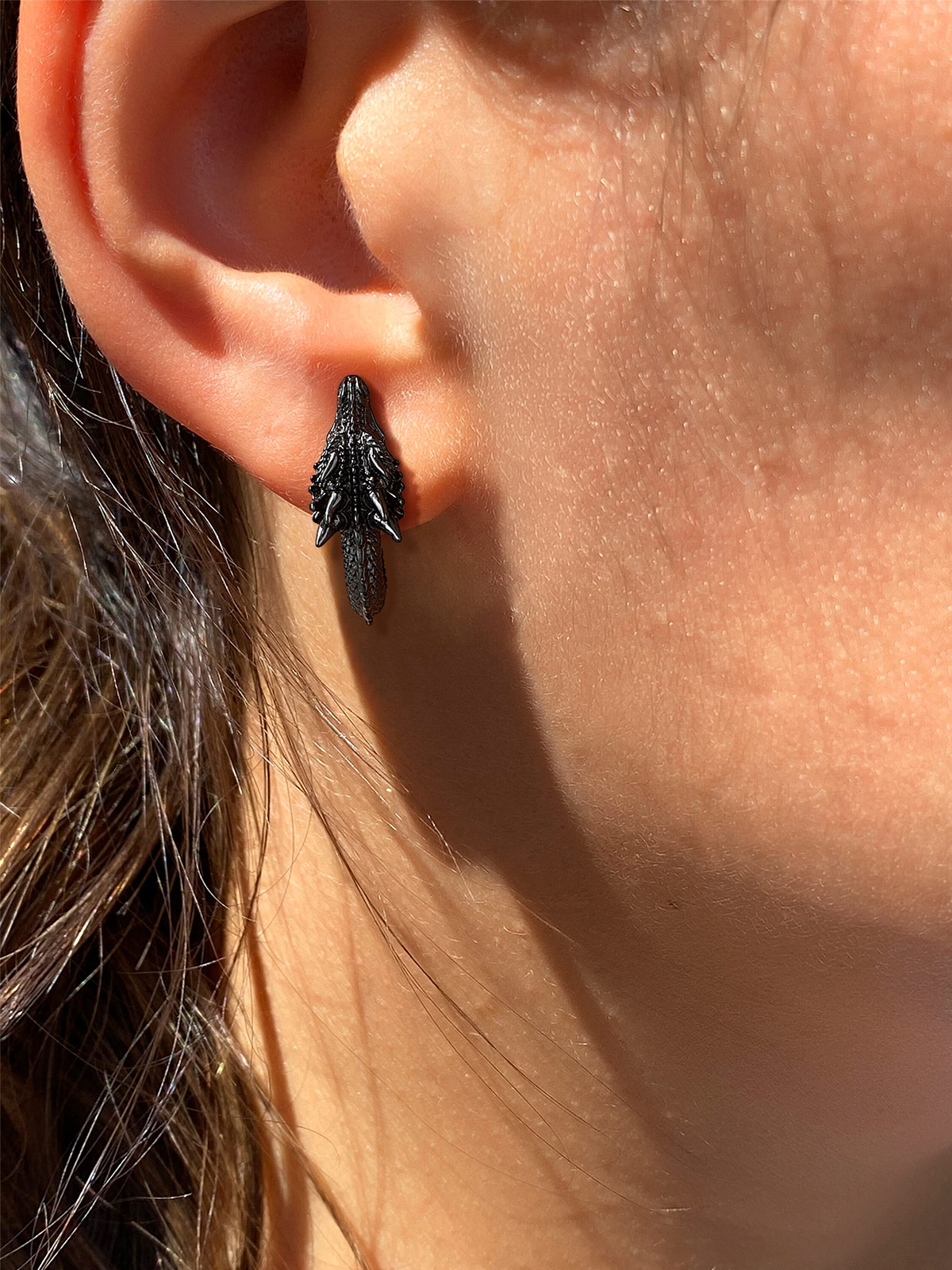 Dragon Huggie Hoops Punk Rock Earrings in Black Plated