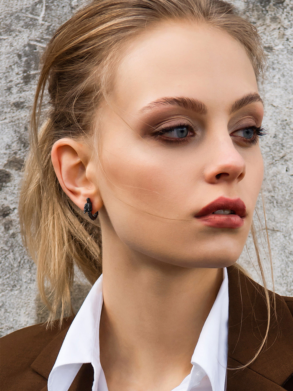 Dragon Huggie Hoops Punk Rock Earrings in Black Plated