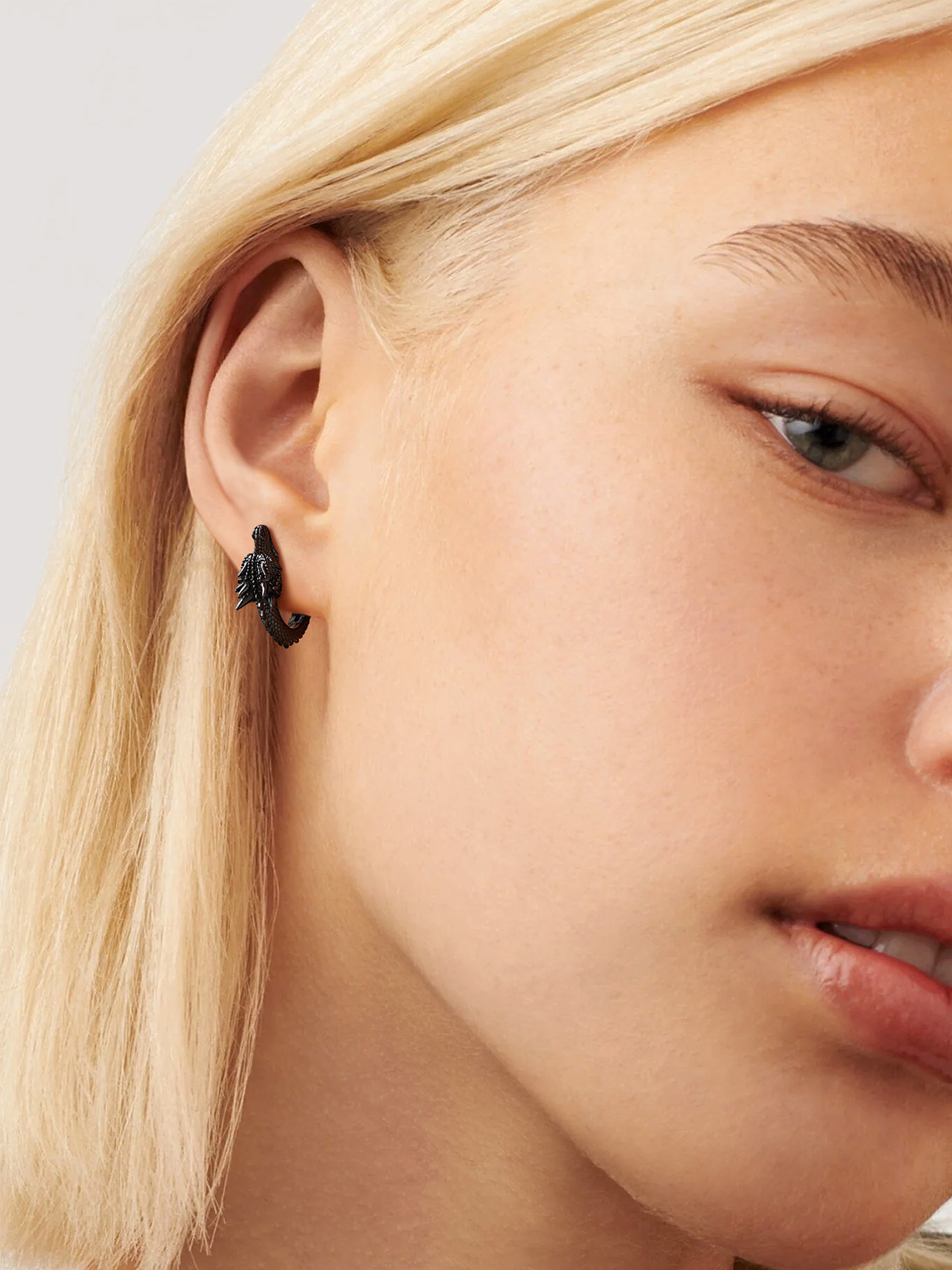 Dragon Huggie Hoops Punk Rock Earrings in Black Plated