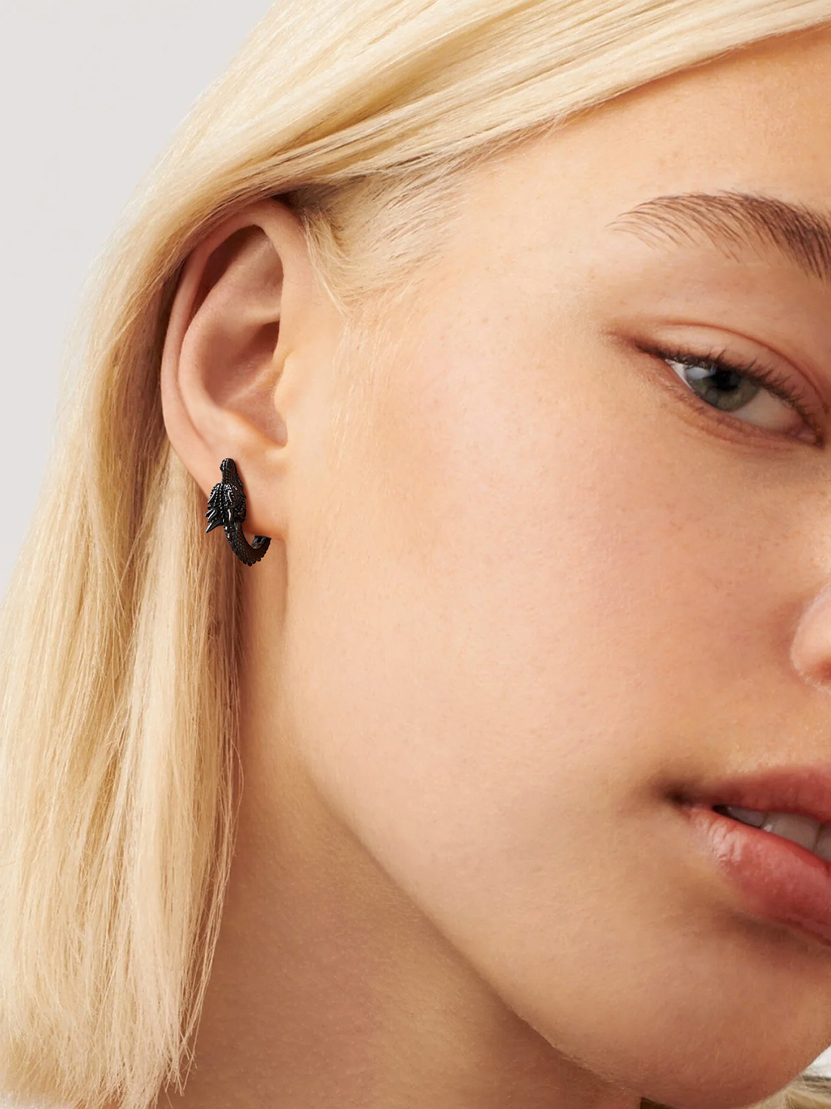 Dragon Huggie Hoops Punk Rock Earrings in Black Plated