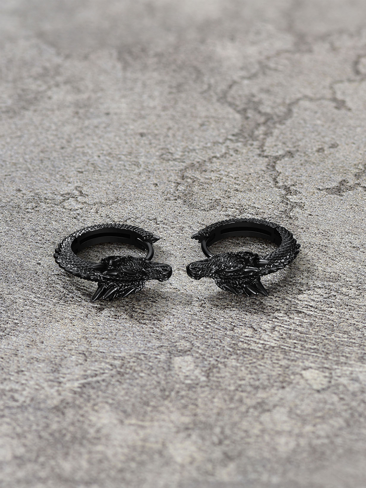 Dragon Huggie Hoops Punk Rock Earrings in Black Plated