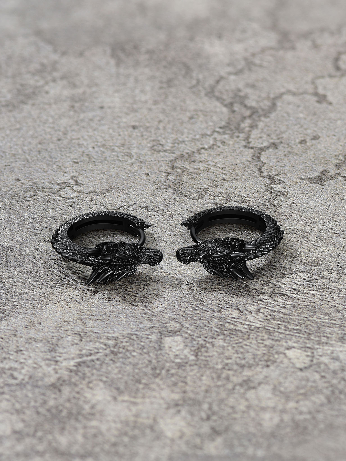 Dragon Huggie Hoops Punk Rock Earrings in Black Plated