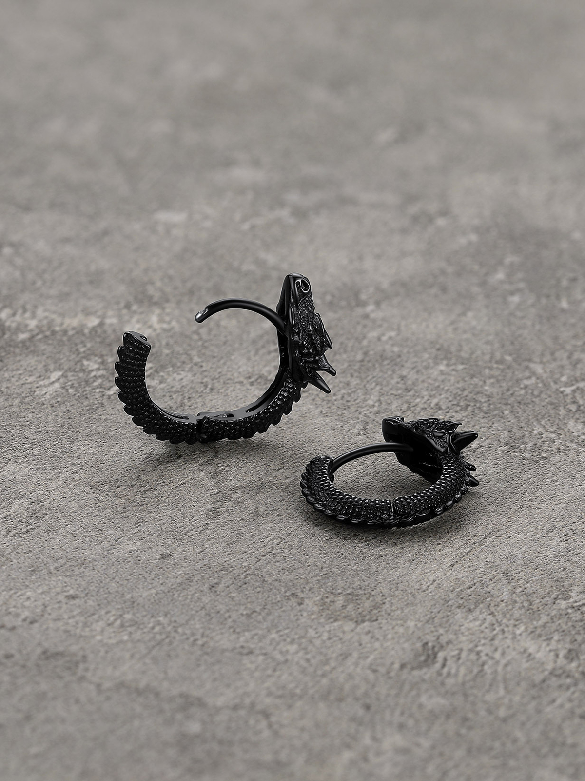 Dragon Huggie Hoops Punk Rock Earrings in Black Plated