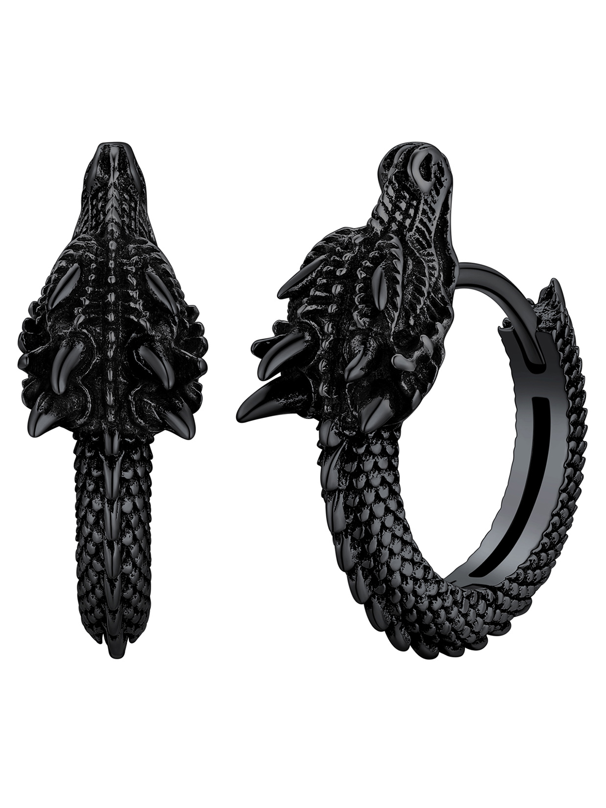 Dragon Huggie Hoops Punk Rock Earrings in Black Plated