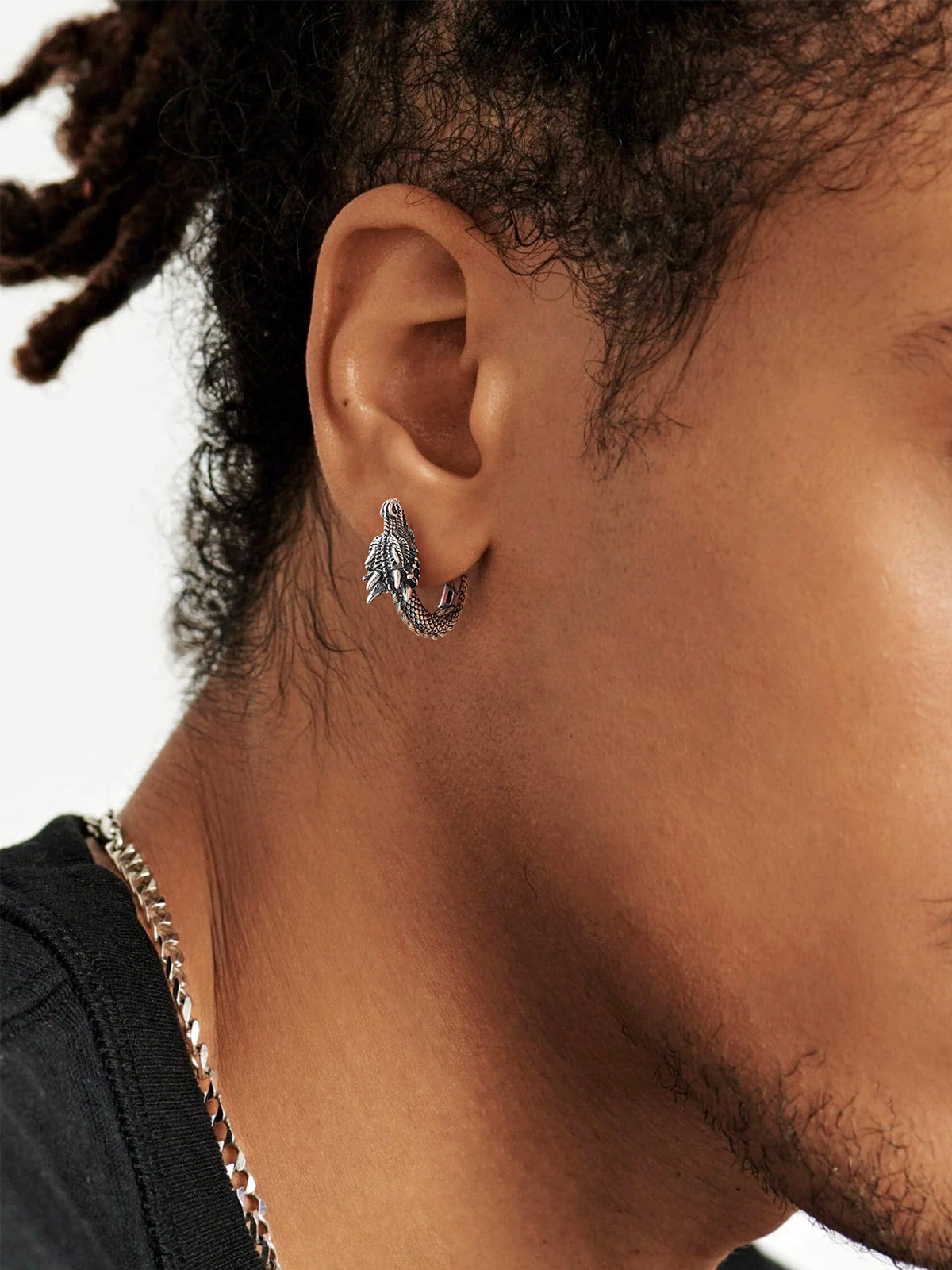 Dragon Huggie Hoops Punk Rock Earrings in Silver