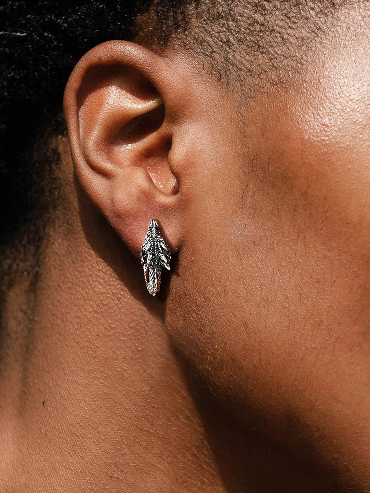 Dragon Huggie Hoops Punk Rock Earrings in Silver