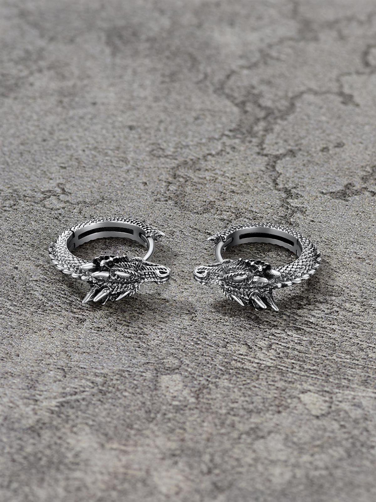 Dragon Huggie Hoops Punk Rock Earrings in Silver