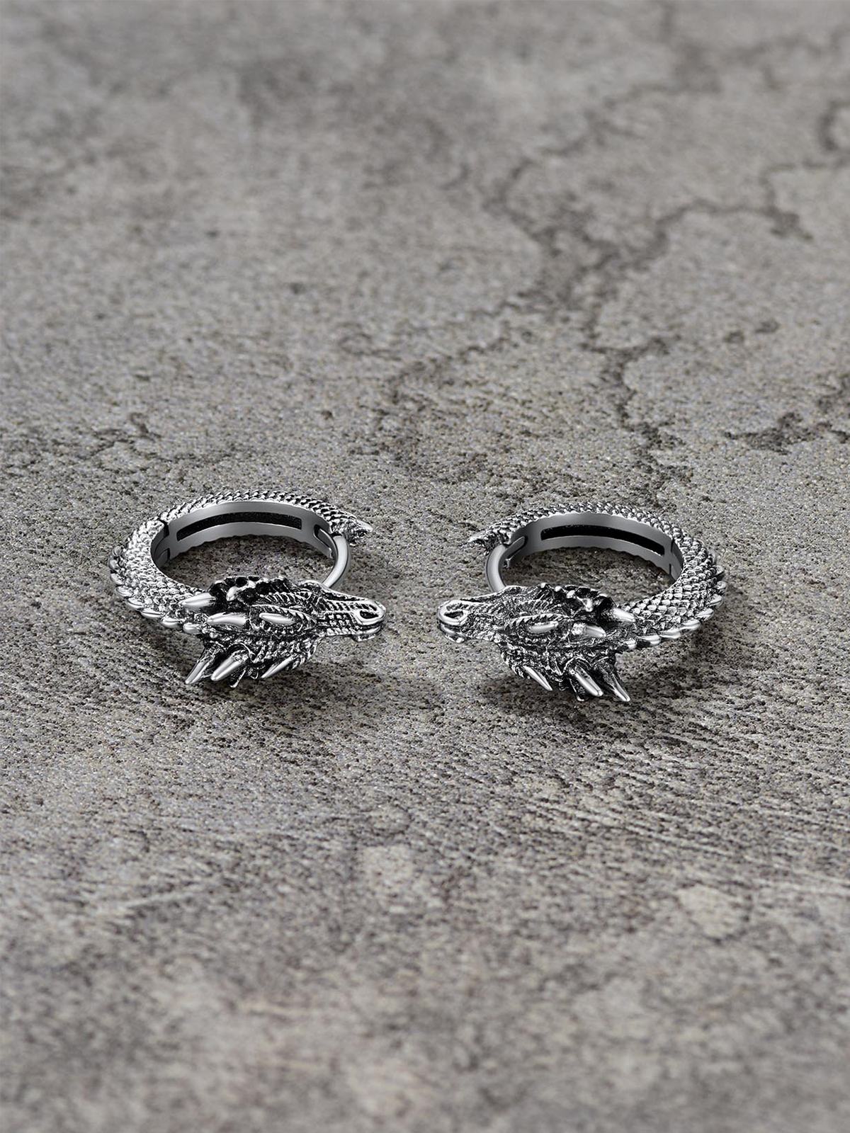 Dragon Huggie Hoops Punk Rock Earrings in Silver
