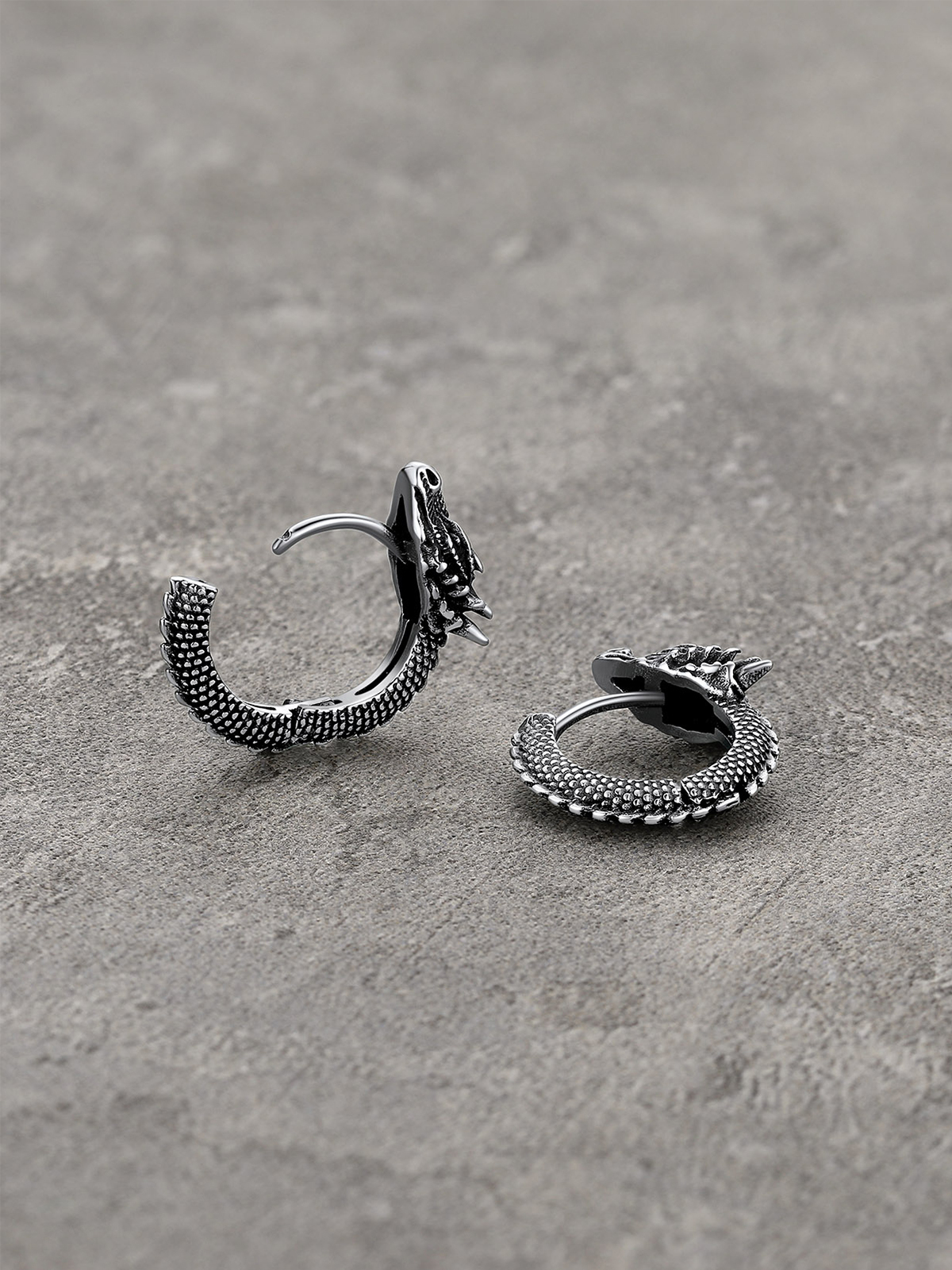 Dragon Huggie Hoops Punk Rock Earrings in Silver