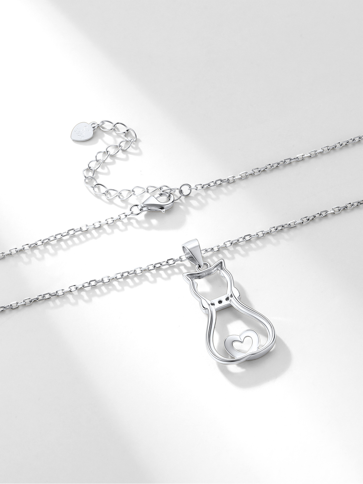 Cute Cat Pendant Necklace with CZ in Silver