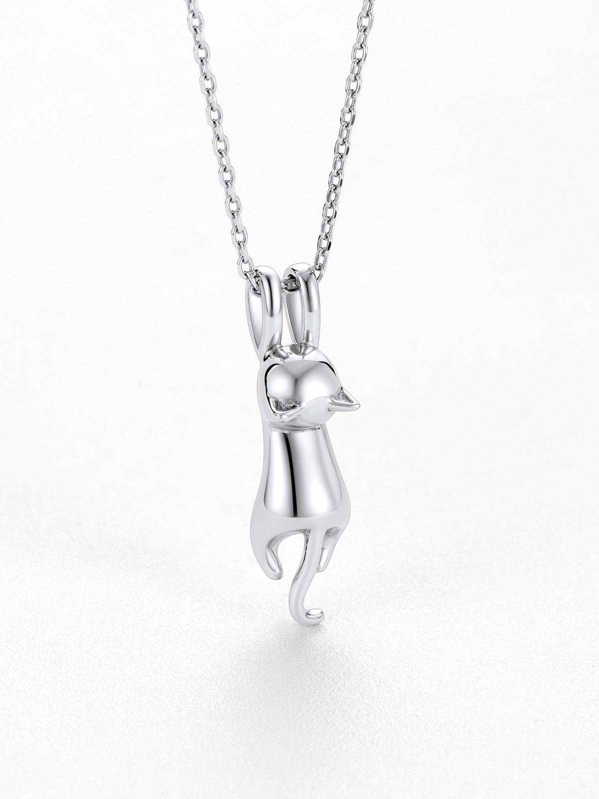 Cute Cat Pendant Necklace in Platinum