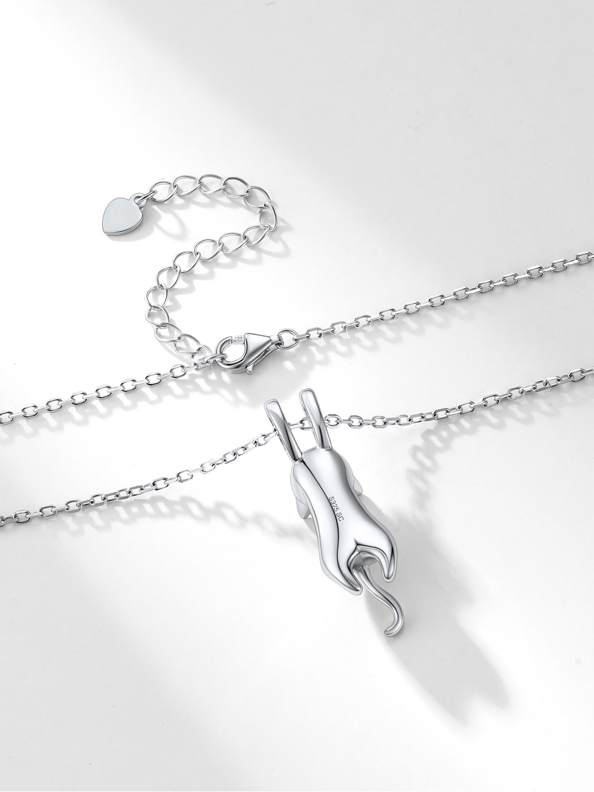 Cute Cat Pendant Necklace in Platinum