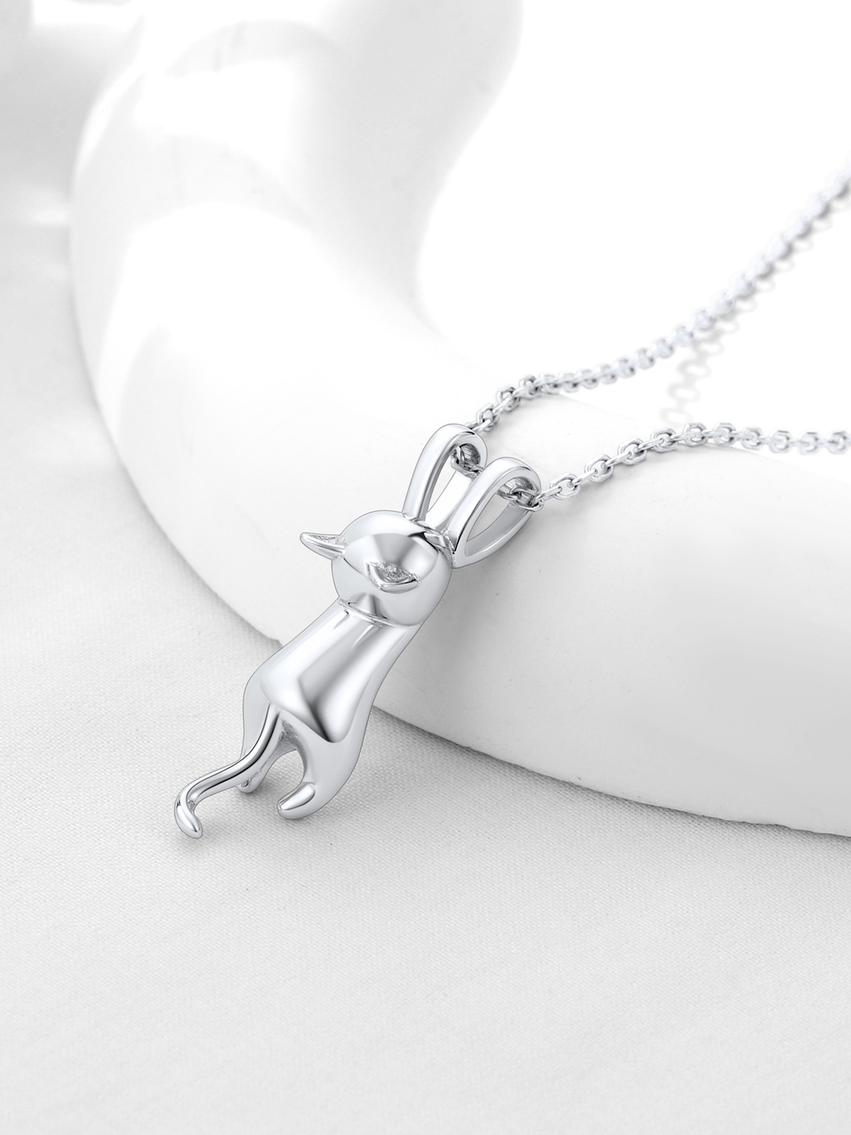Cute Cat Pendant Necklace in Platinum