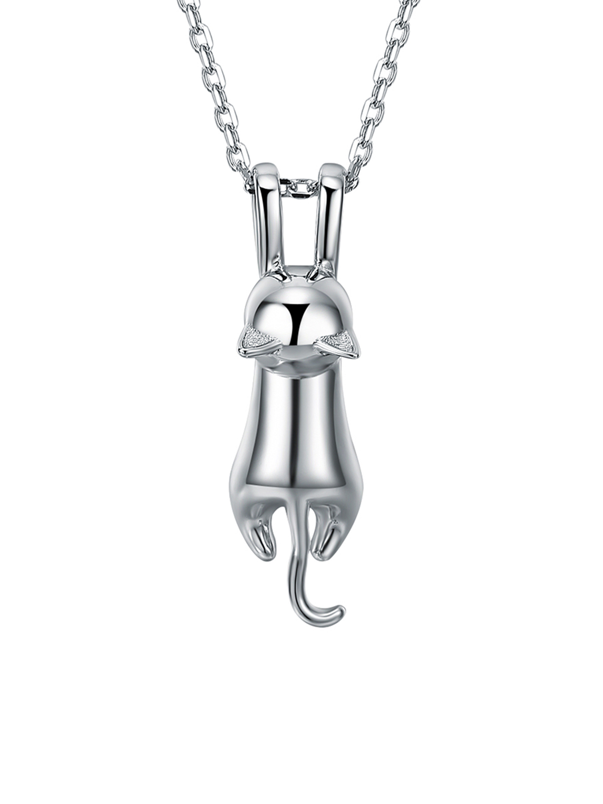 Cute Cat Pendant Necklace in Platinum