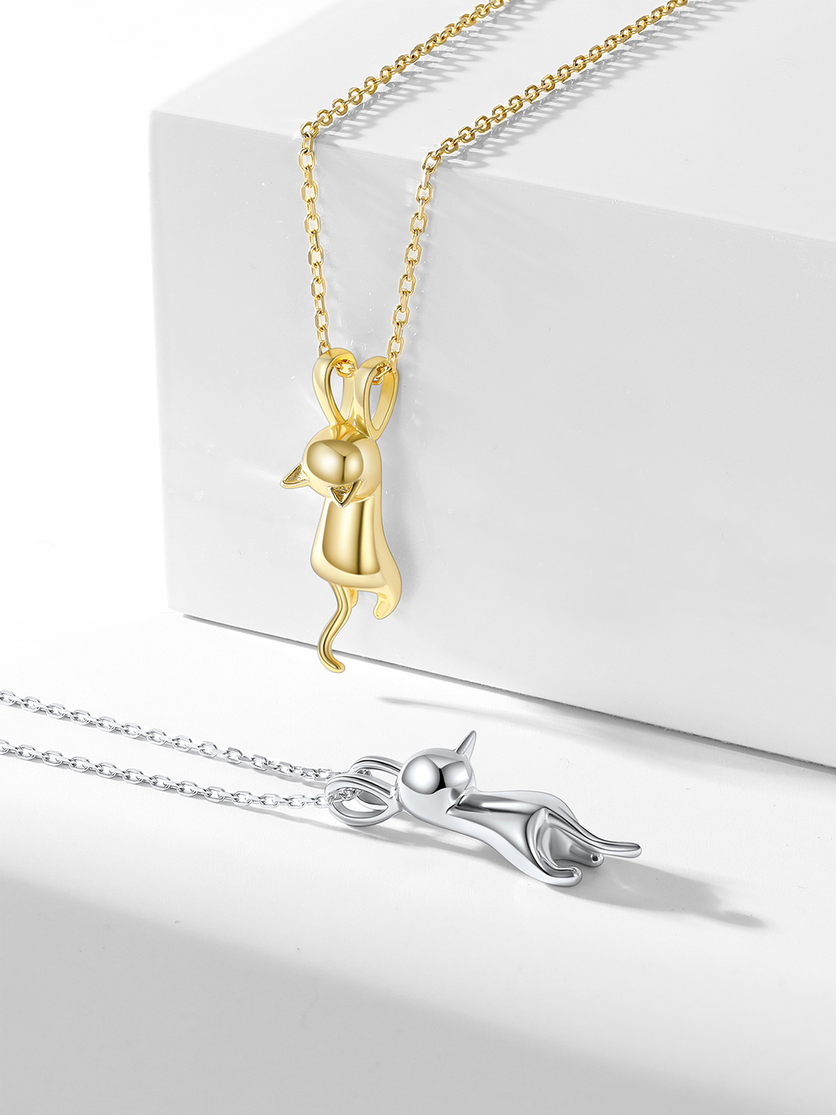 Cute Cat Pendant Necklace in Platinum