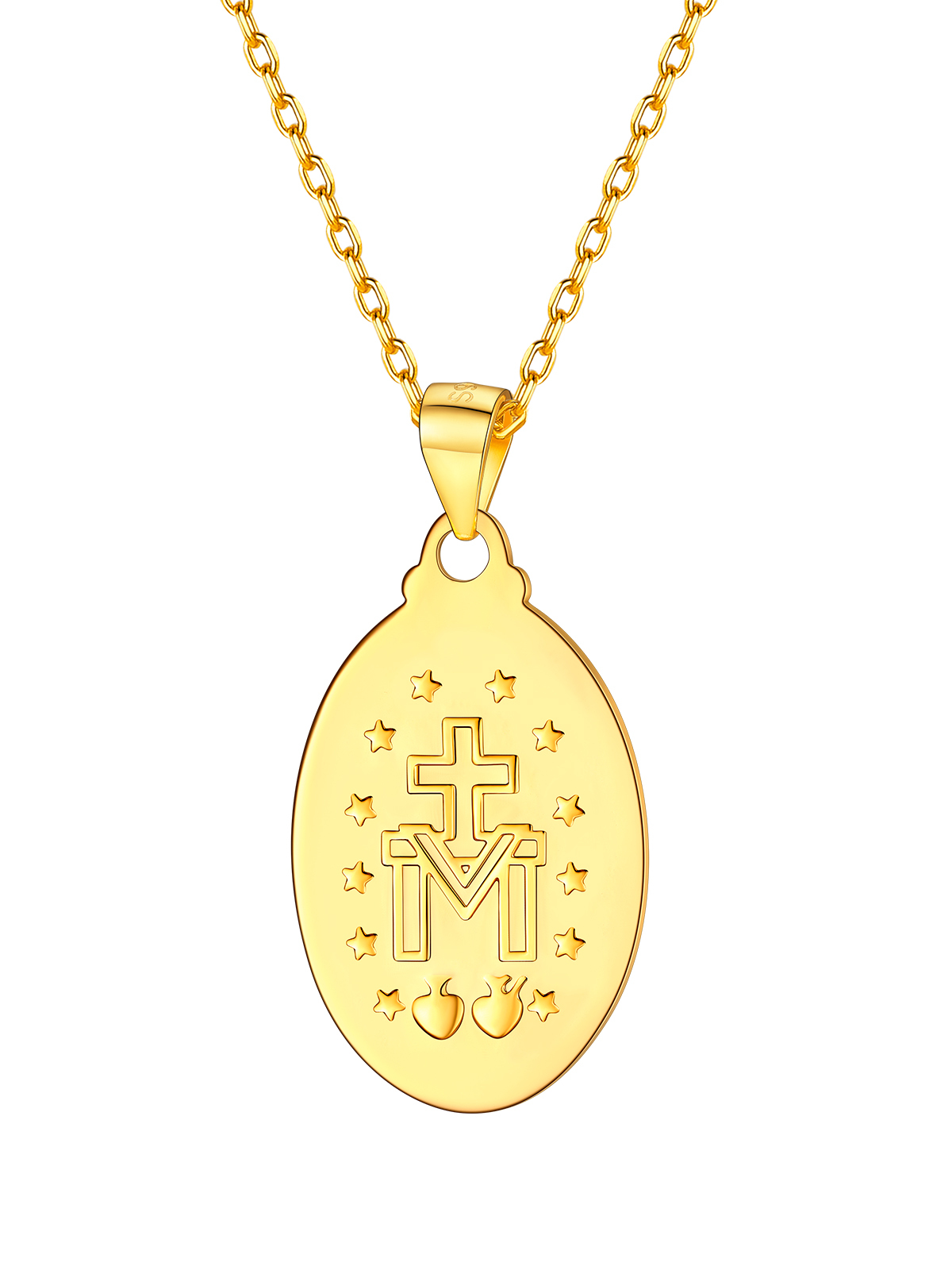 Oval Miraculous Medal Necklace Virgin Mary Pendant in 18K Gold