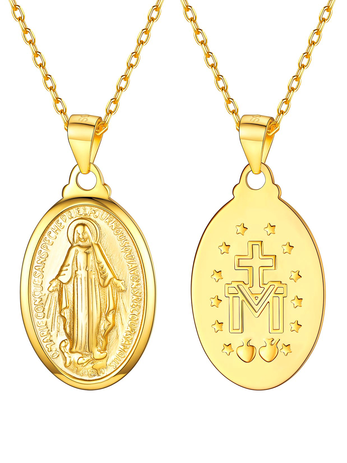 Oval Miraculous Medal Necklace Virgin Mary Pendant in 18K Gold