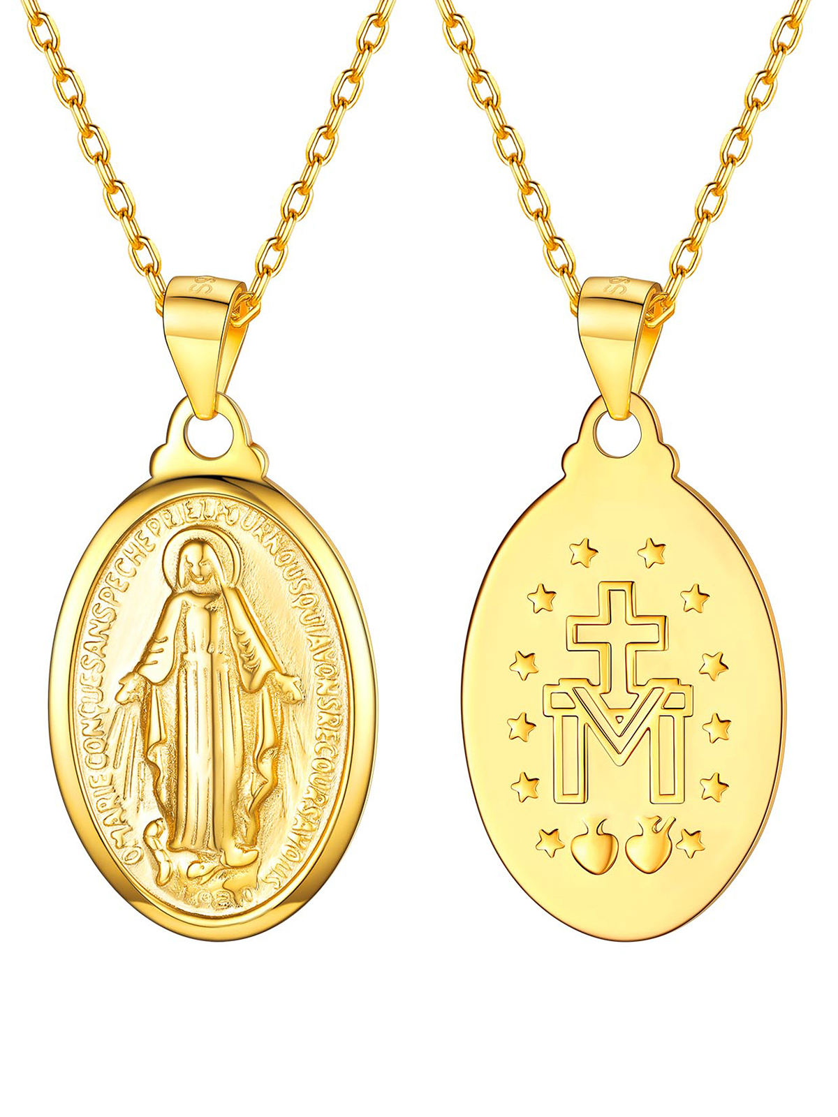 Oval Miraculous Medal Necklace Virgin Mary Pendant in 18K Gold