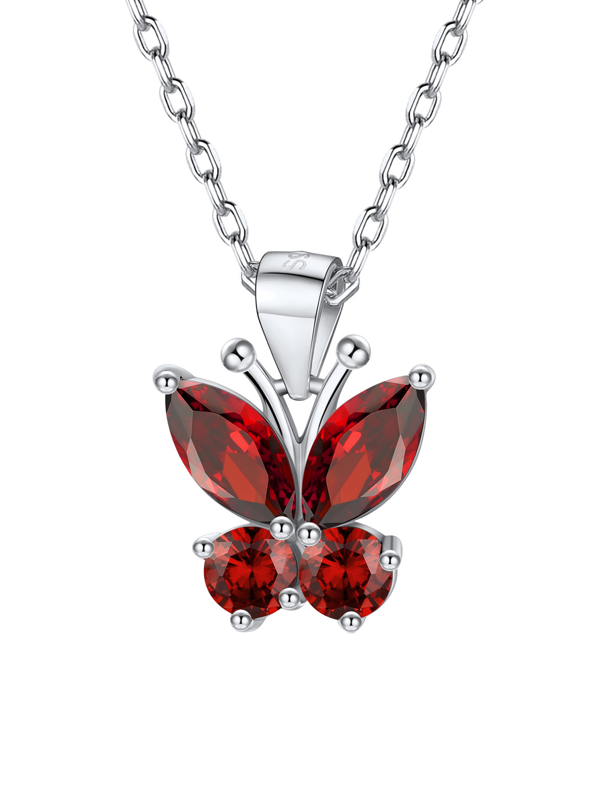 Synthetic Garnet Butterfly Pendant Animal Necklace