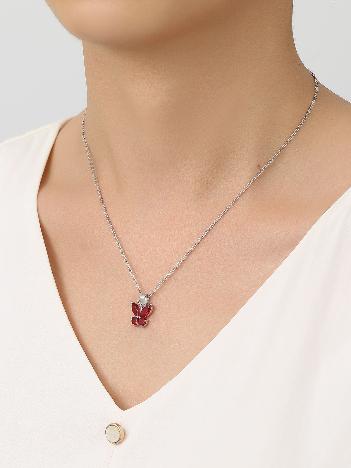 Synthetic Garnet Butterfly Pendant Animal Necklace
