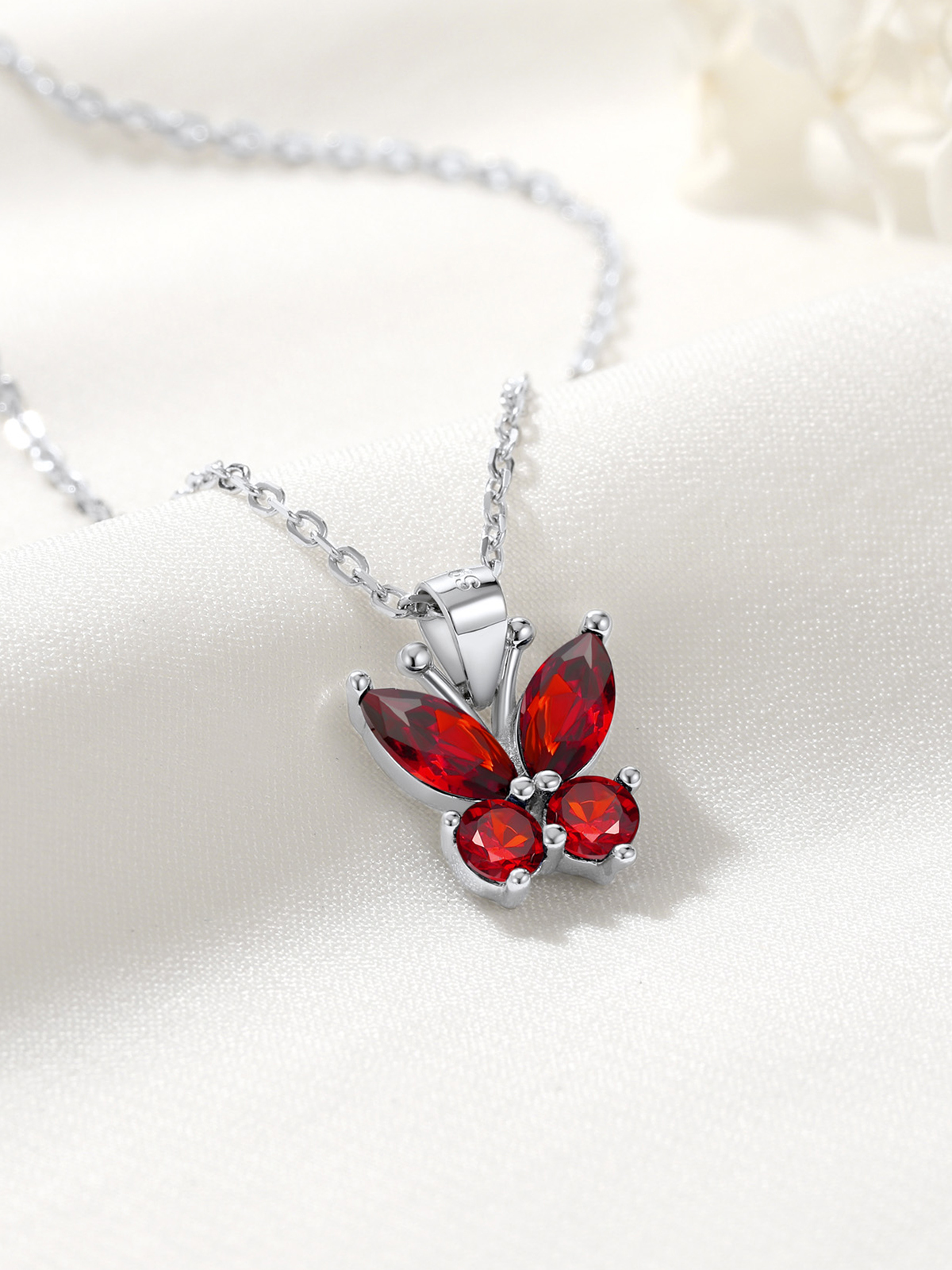 Synthetic Garnet Butterfly Pendant Animal Necklace