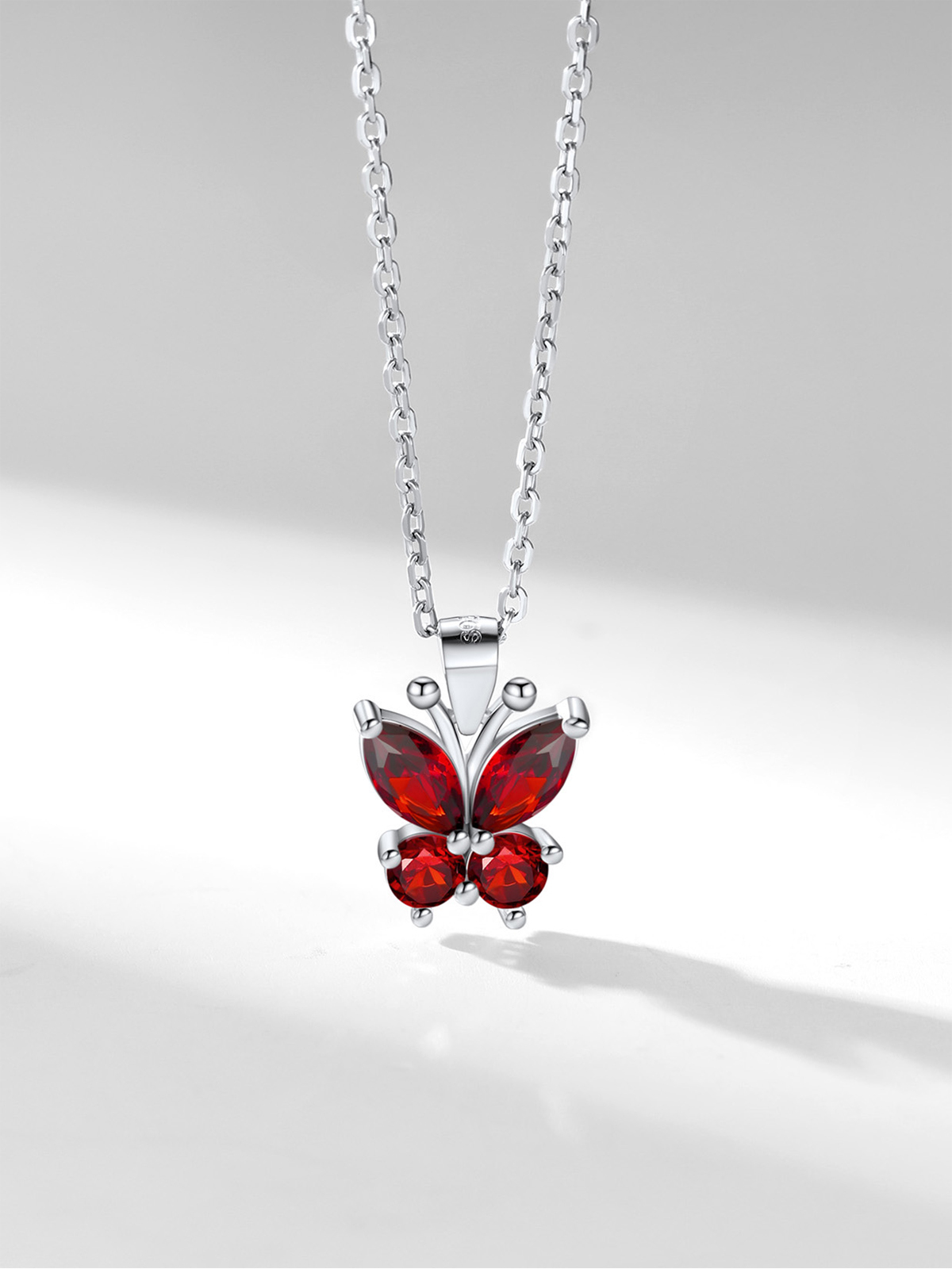 Synthetic Garnet Butterfly Pendant Animal Necklace