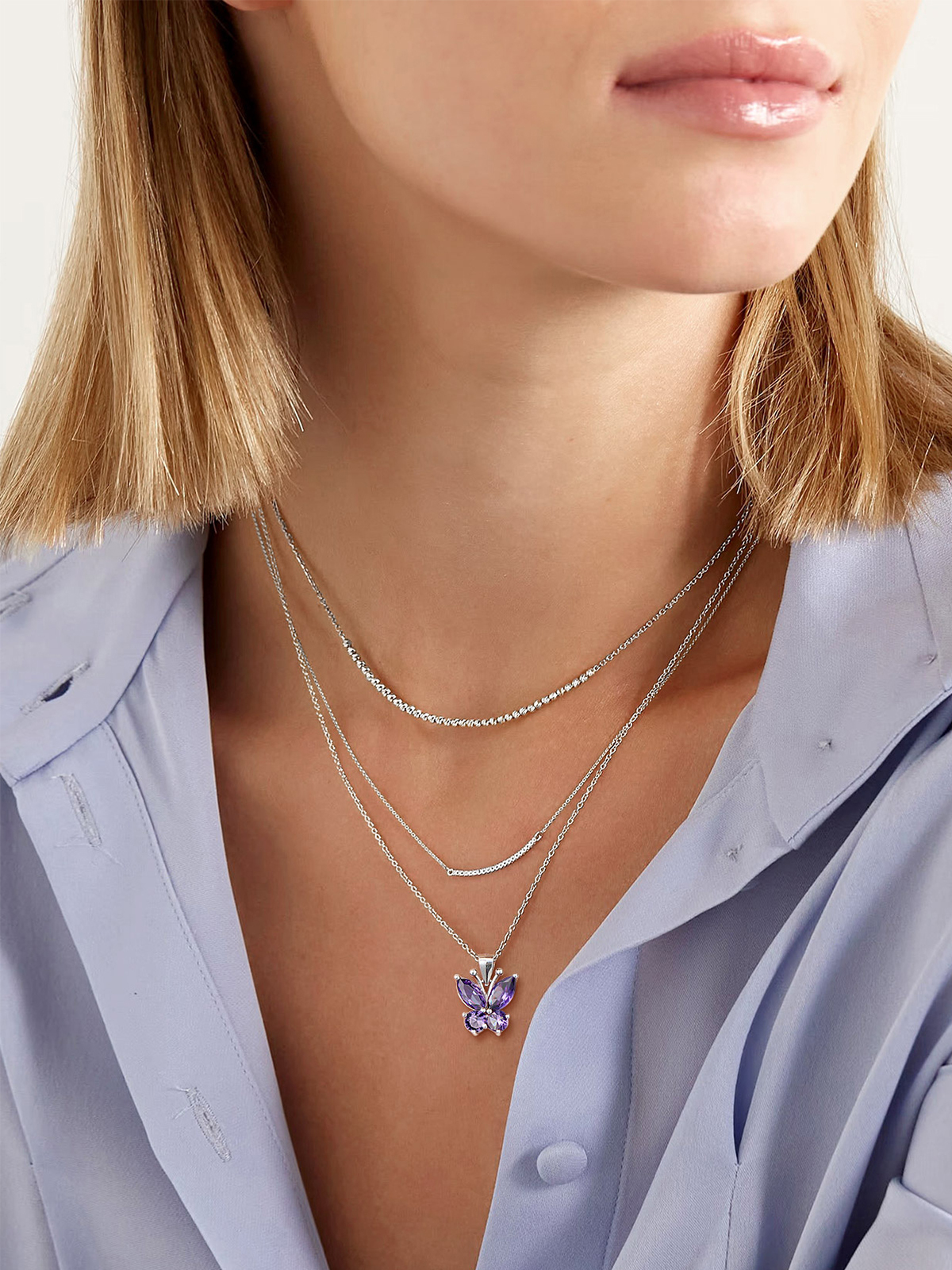 Synthetic Amethyst Butterfly Pendant Animal Necklace