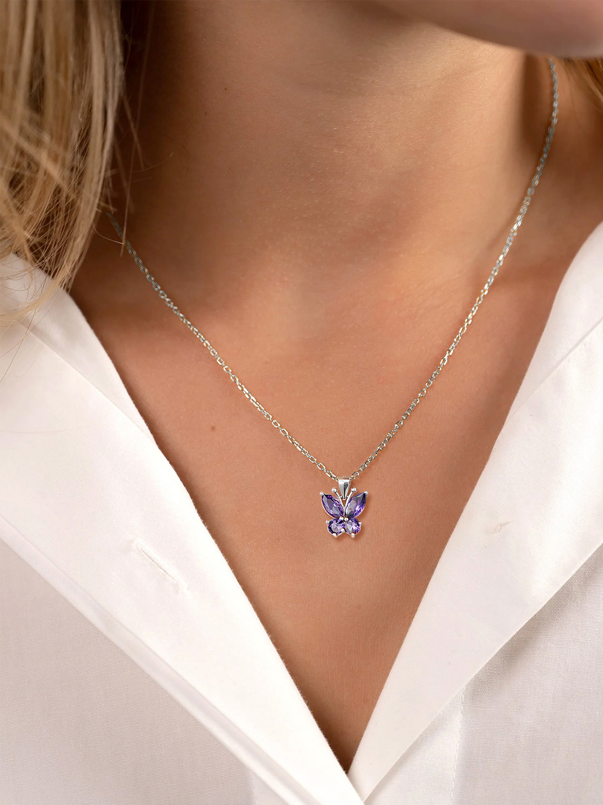 Synthetic Amethyst Butterfly Pendant Animal Necklace