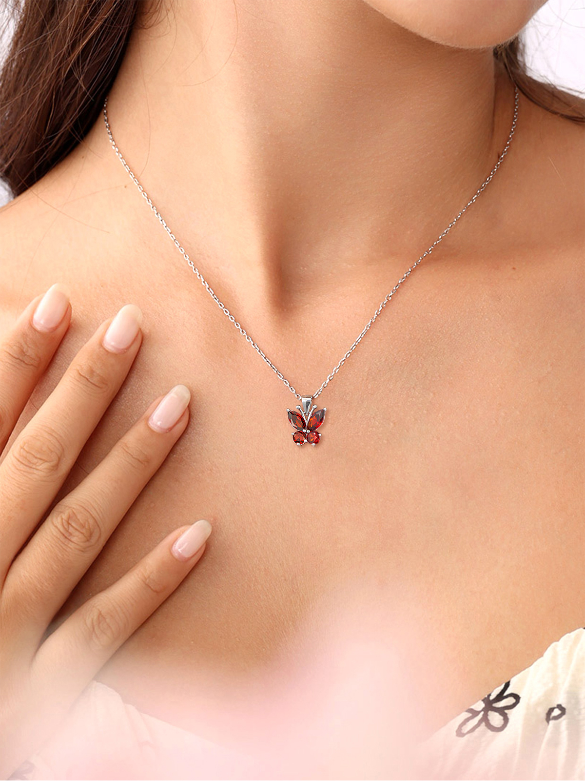 Synthetic Ruby Butterfly Pendant Animal Necklace