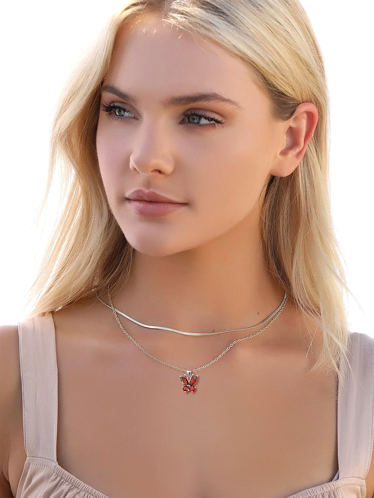 Synthetic Ruby Butterfly Pendant Animal Necklace