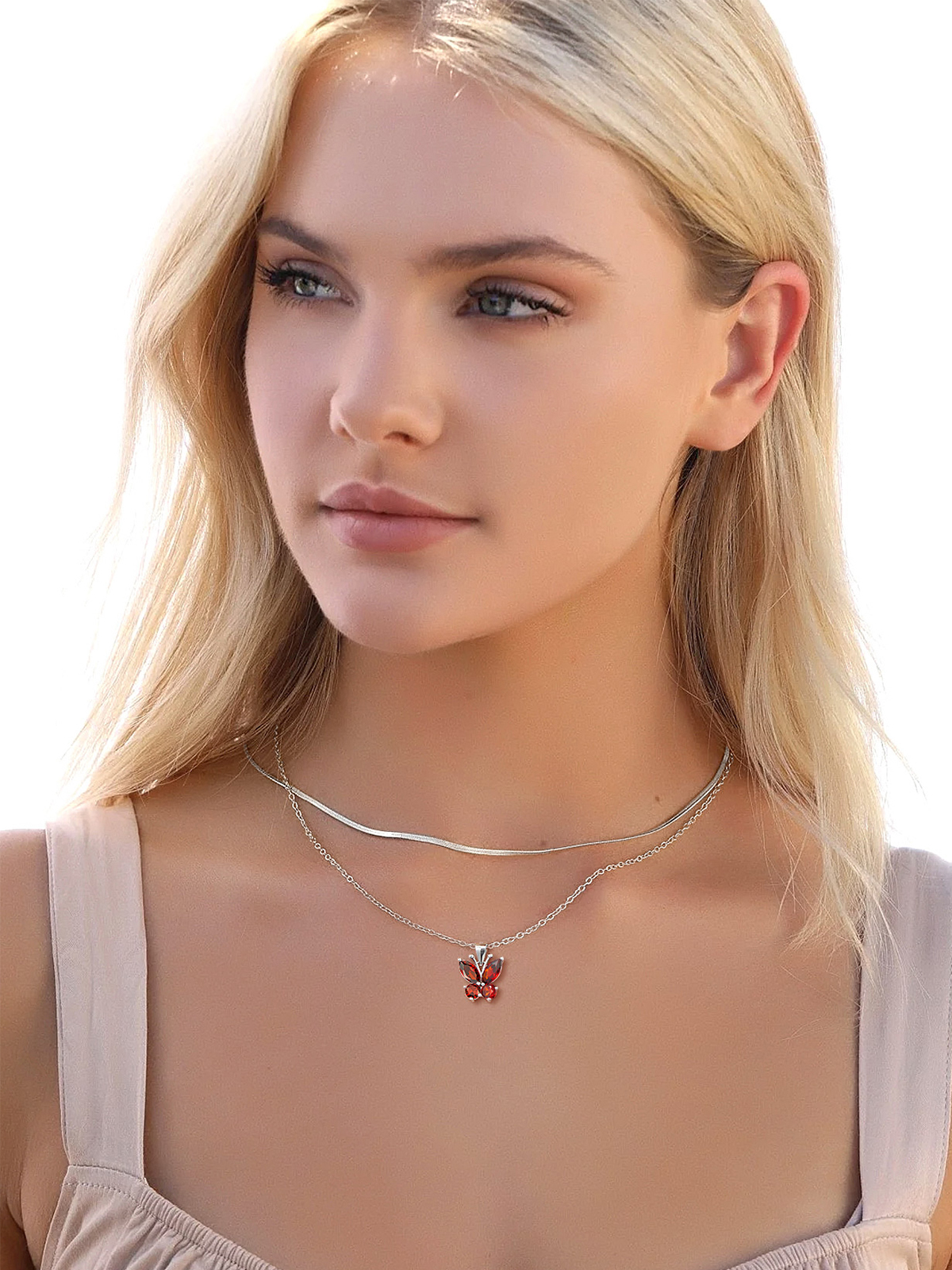 Synthetic Ruby Butterfly Pendant Animal Necklace