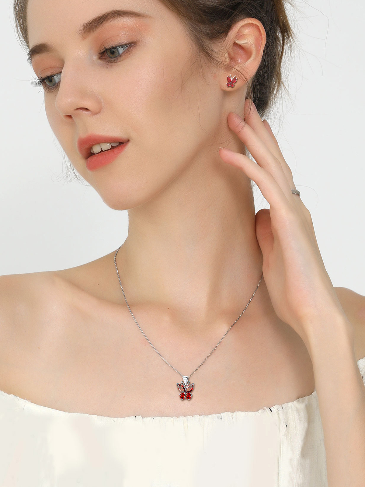 Synthetic Ruby Butterfly Pendant Animal Necklace