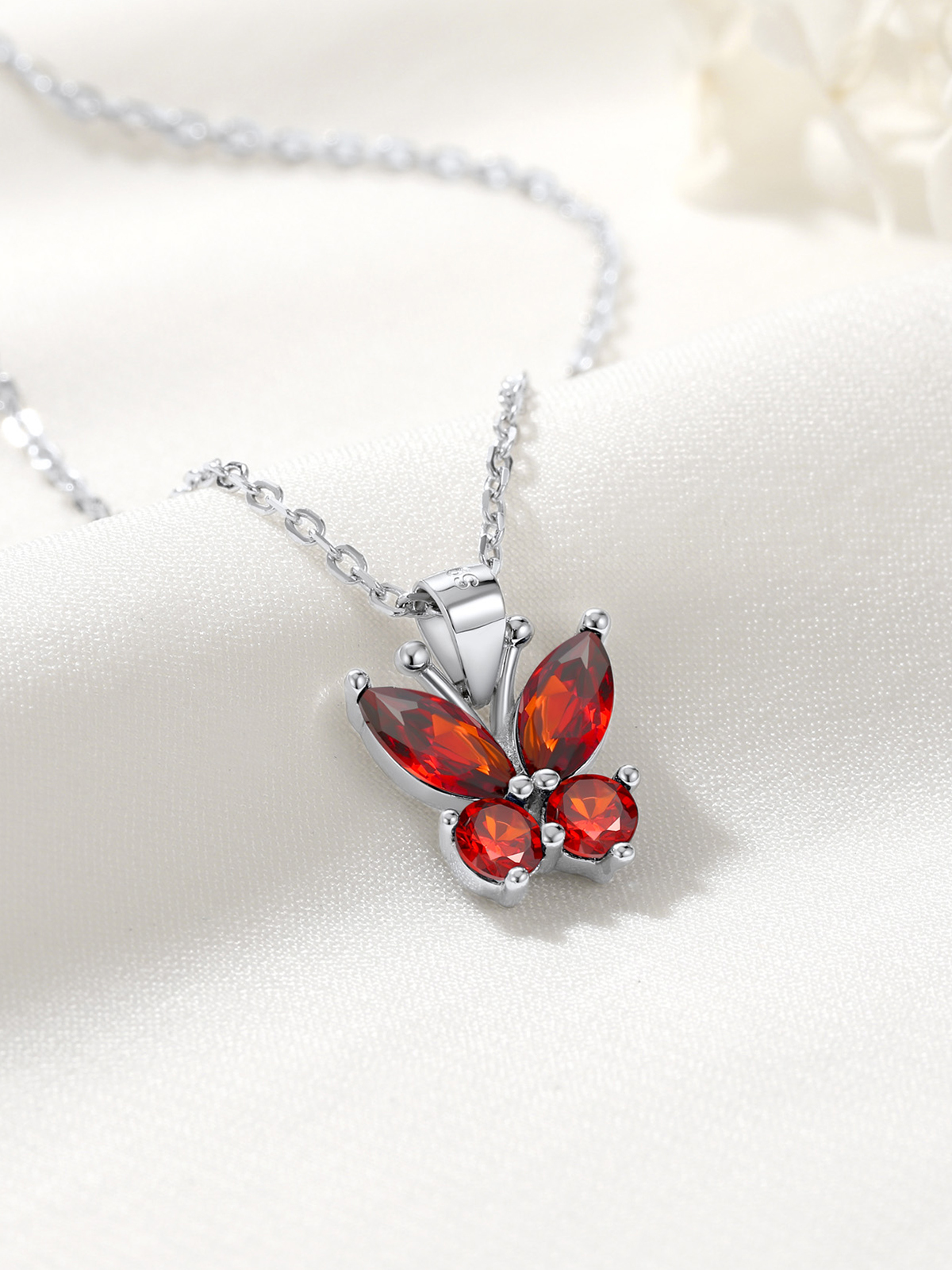 Synthetic Ruby Butterfly Pendant Animal Necklace