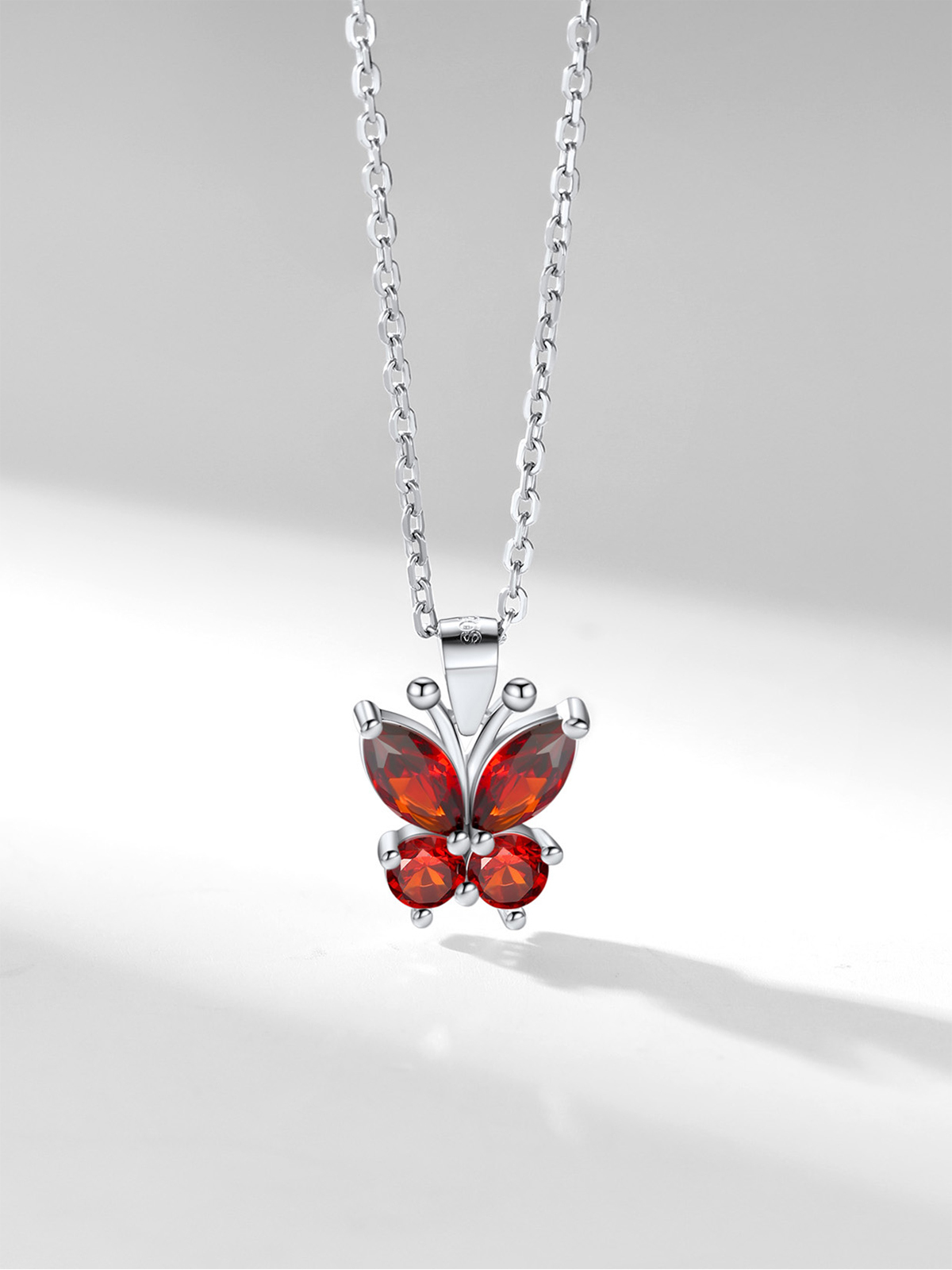 Synthetic Ruby Butterfly Pendant Animal Necklace