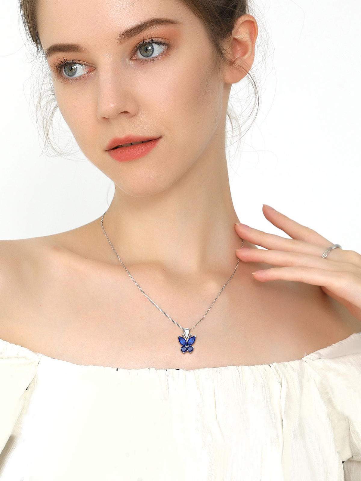 Synthetic Sapphire Butterfly Pendant Animal Necklace