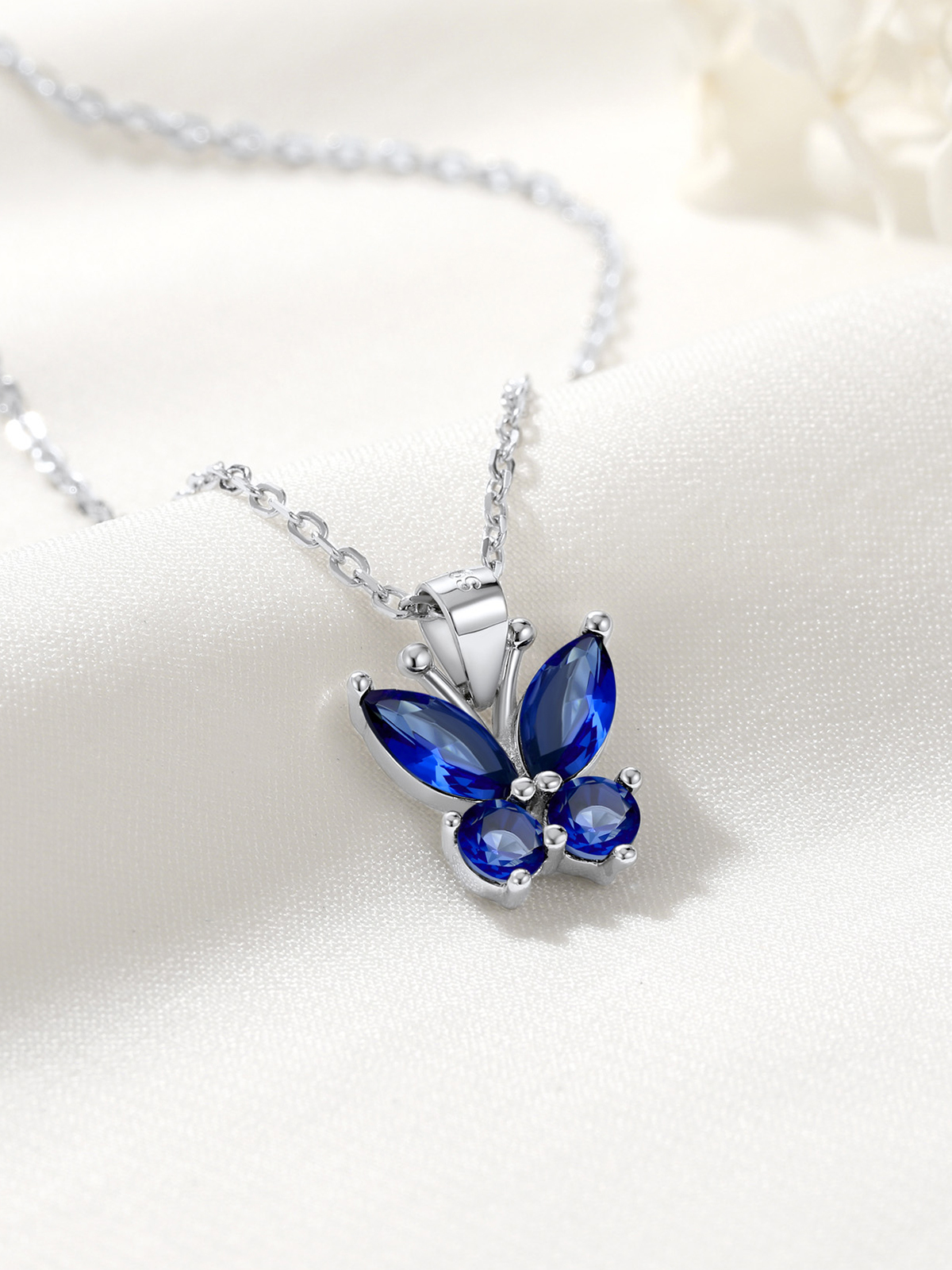Synthetic Sapphire Butterfly Pendant Animal Necklace
