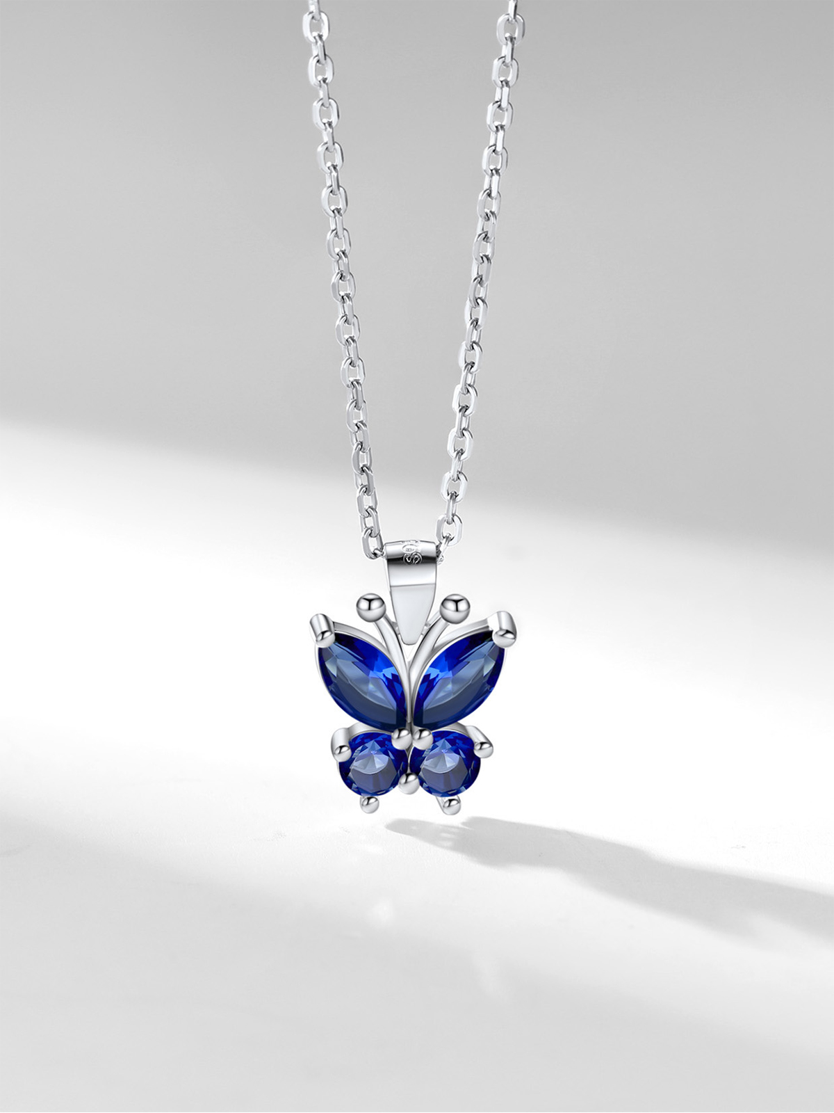 Synthetic Sapphire Butterfly Pendant Animal Necklace