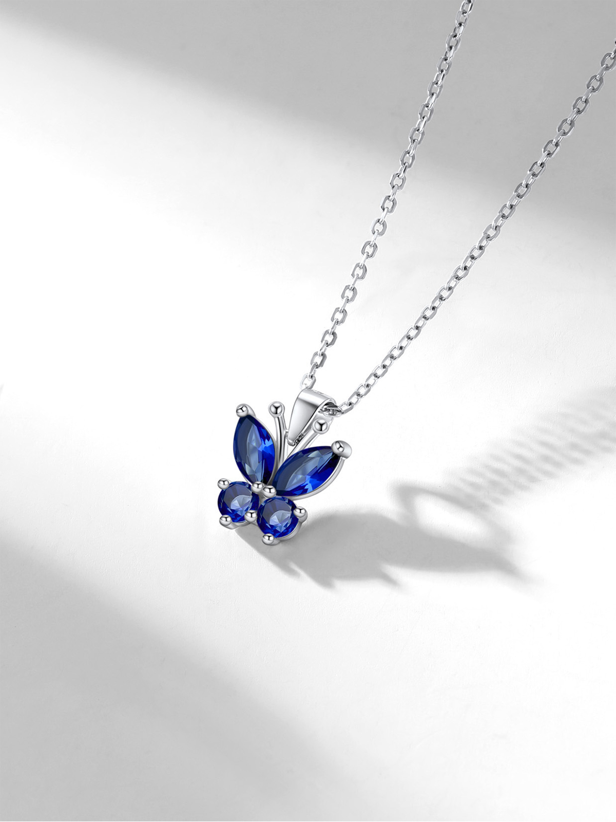 Synthetic Sapphire Butterfly Pendant Animal Necklace