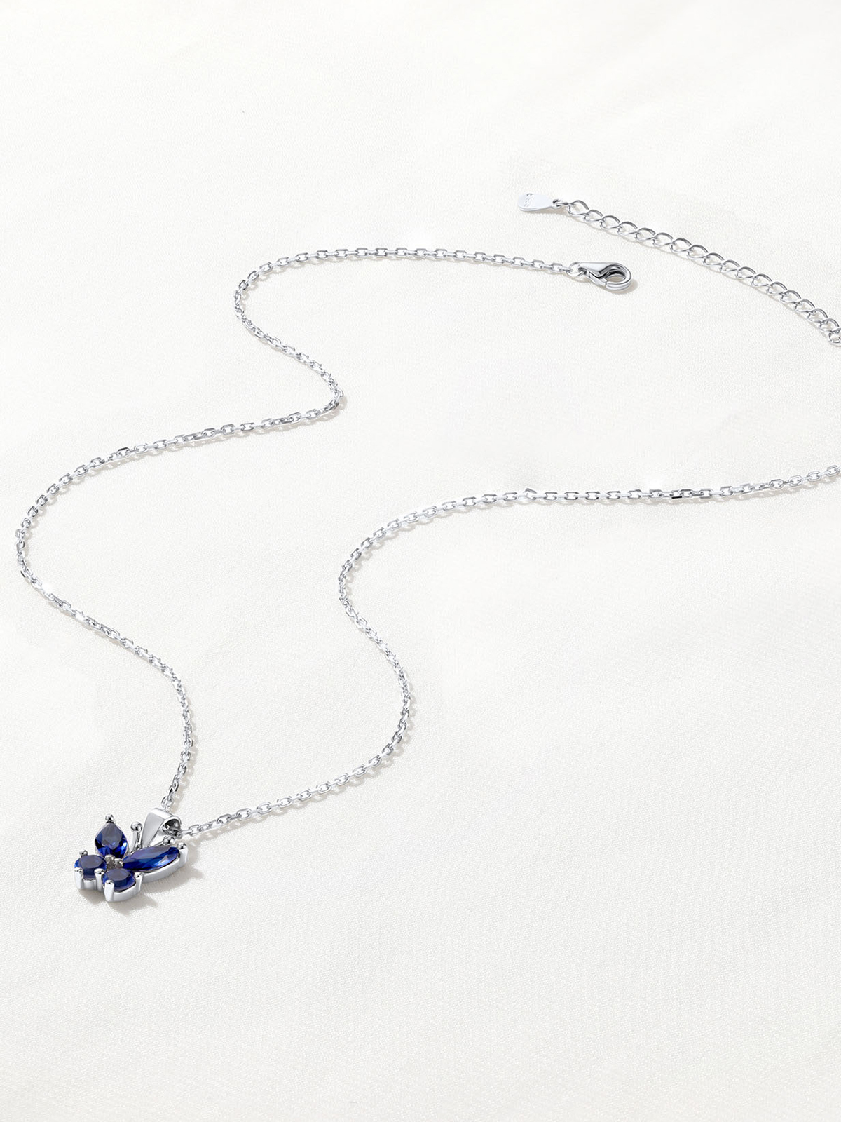 Synthetic Sapphire Butterfly Pendant Animal Necklace