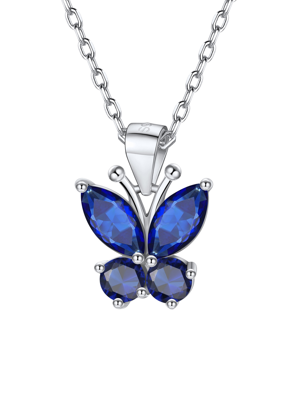 Synthetic Sapphire Butterfly Pendant Animal Necklace