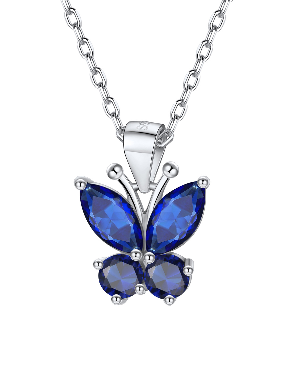 Synthetic Sapphire Butterfly Pendant Animal Necklace