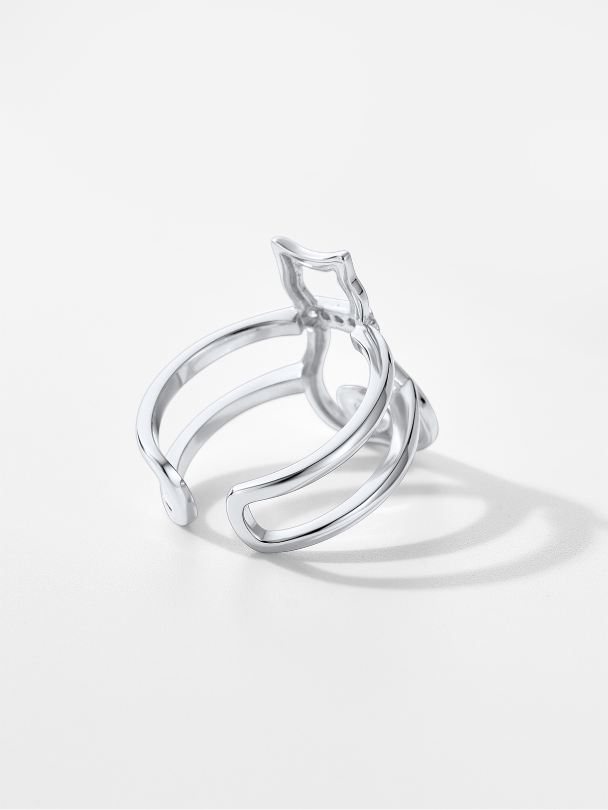 Adjustable Cute Cat Ring with CZ in Silver