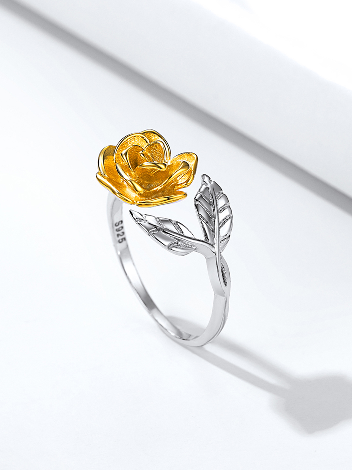 Adjustable Yellow Rose Statement Ring in Silver