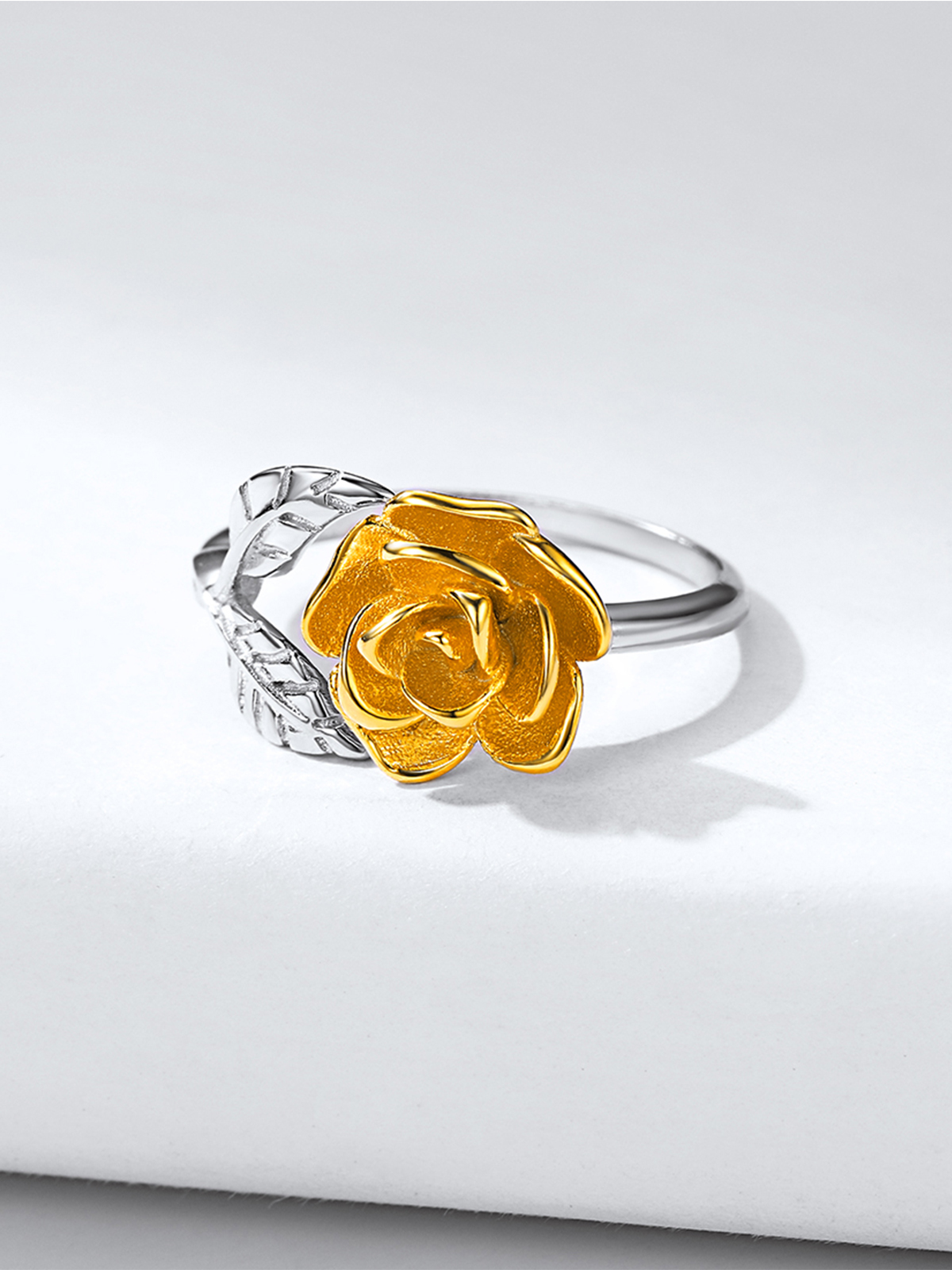 Adjustable Yellow Rose Statement Ring in Silver
