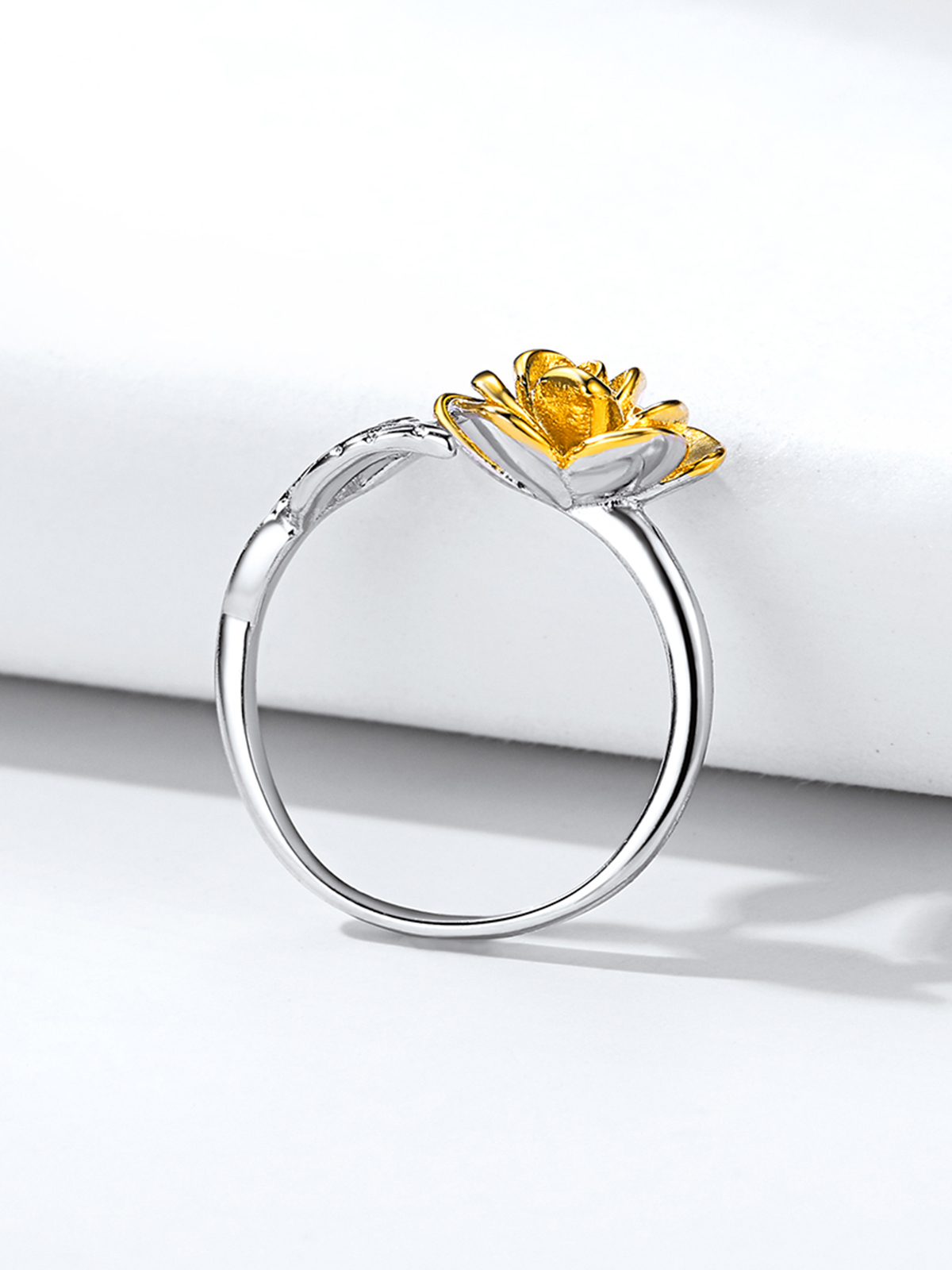 Adjustable Yellow Rose Statement Ring in Silver