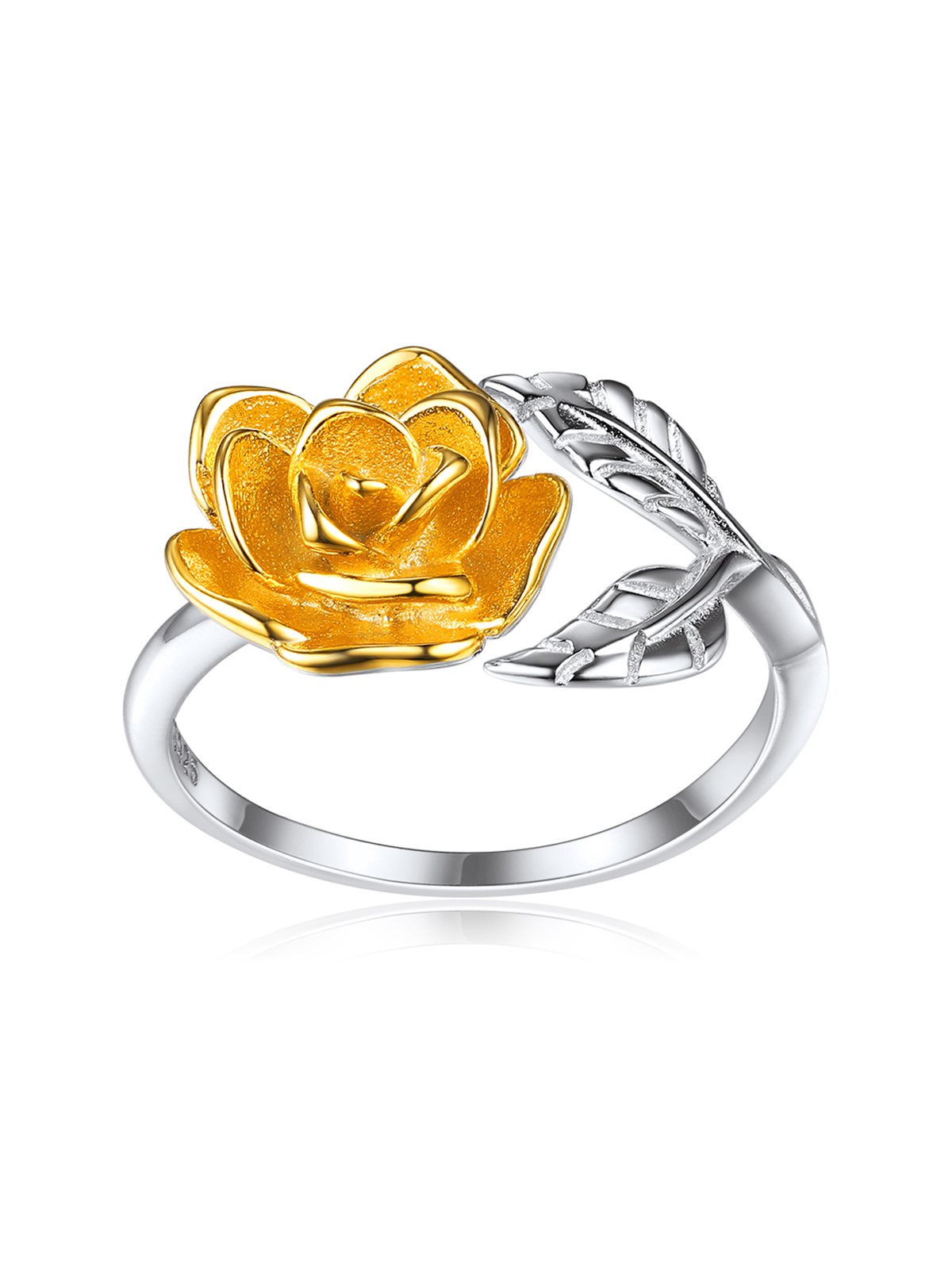 Adjustable Yellow Rose Statement Ring in Silver