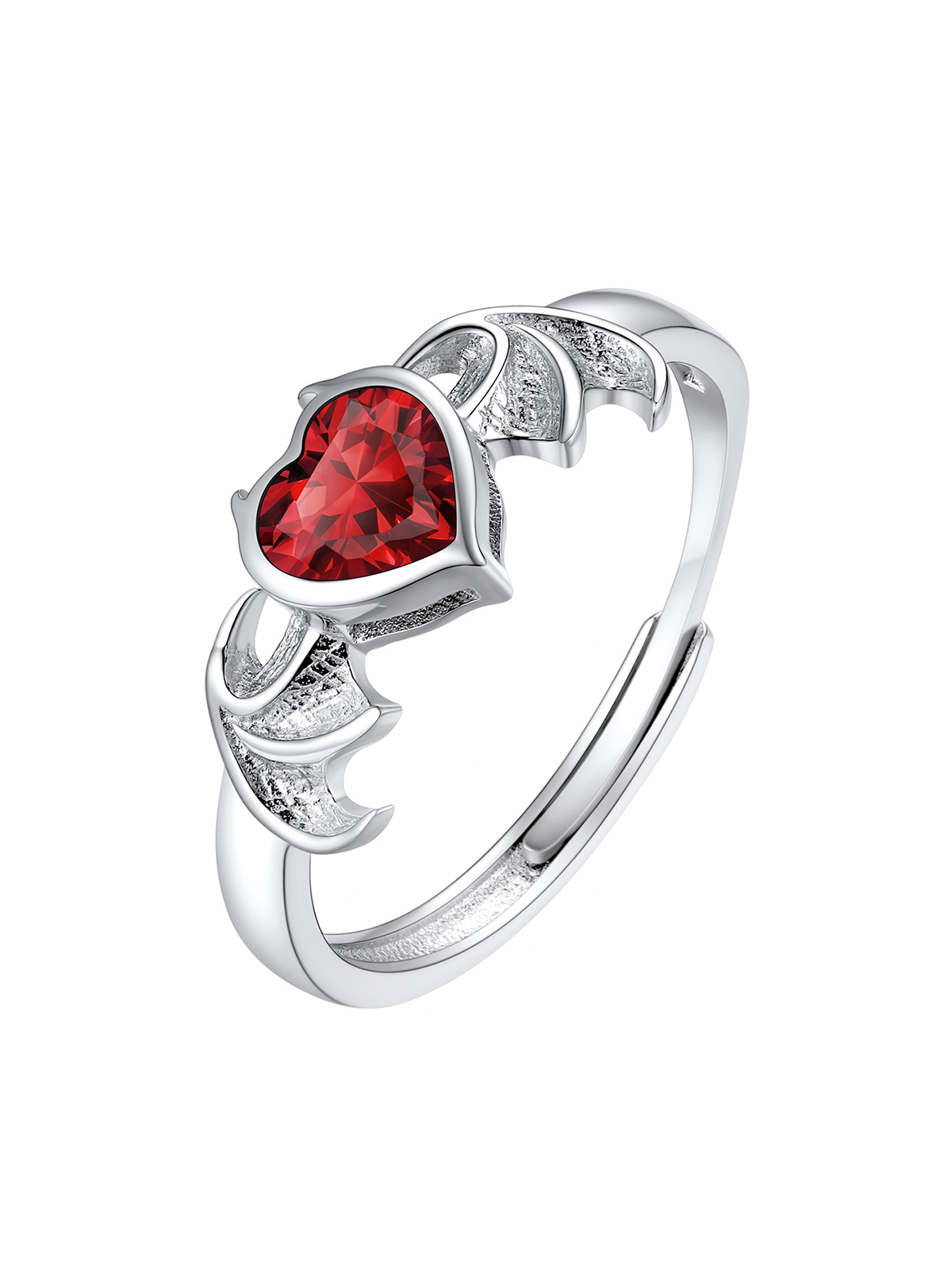 Halloween Gothic Jewelry Bat Ring Birthstone Heart Ring in Silver