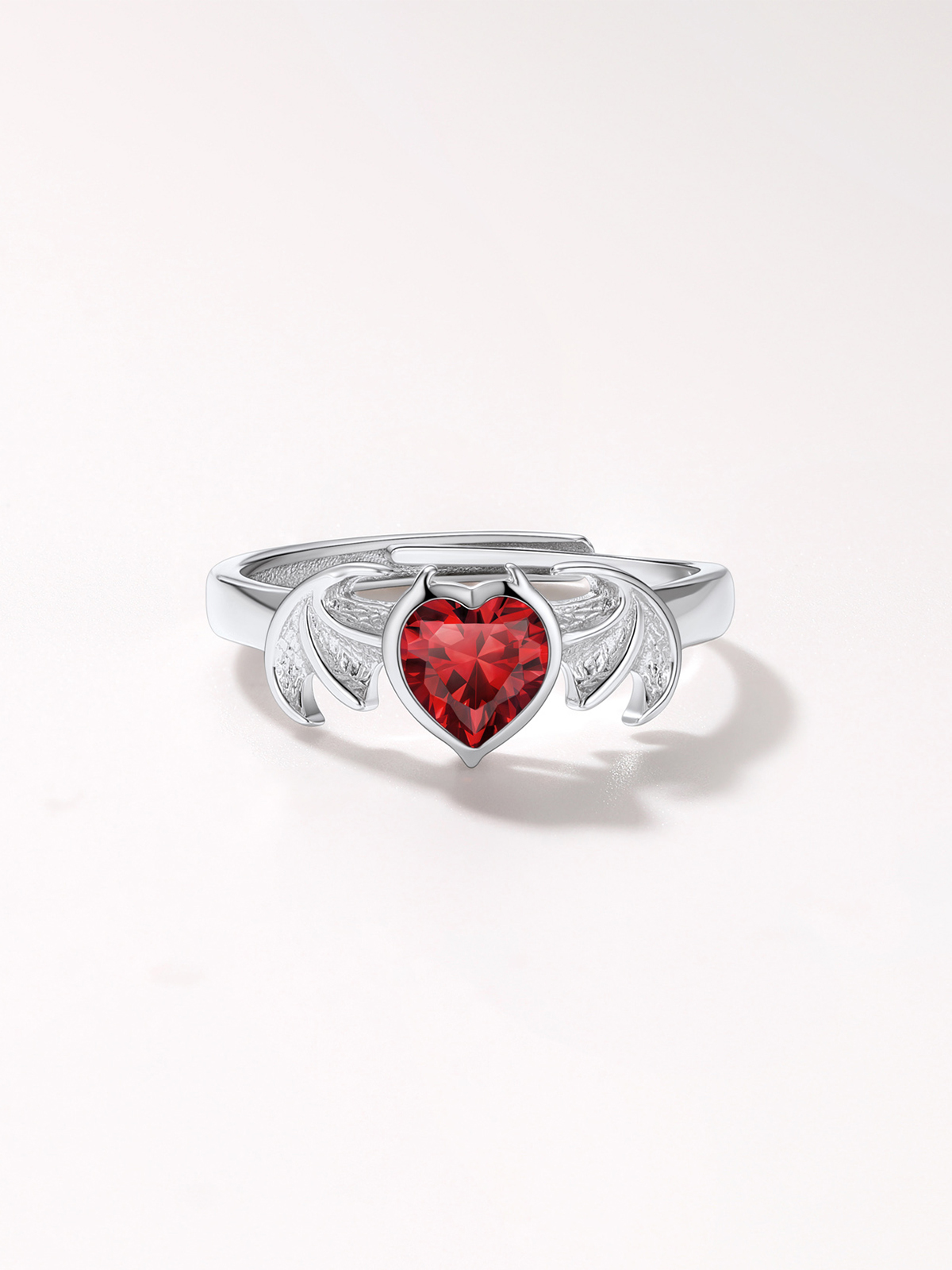 Halloween Gothic Jewelry Bat Ring Birthstone Heart Ring in Silver
