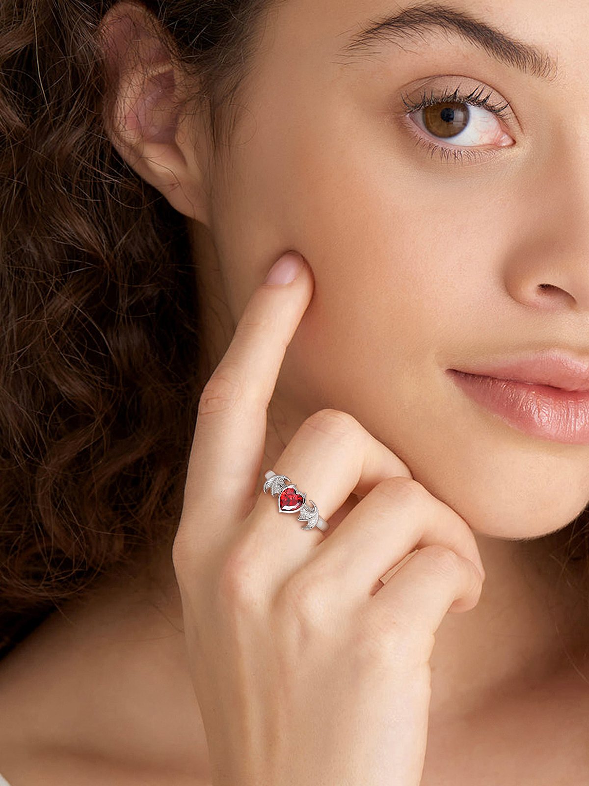 Halloween Gothic Jewelry Bat Ring Birthstone Heart Ring in Silver