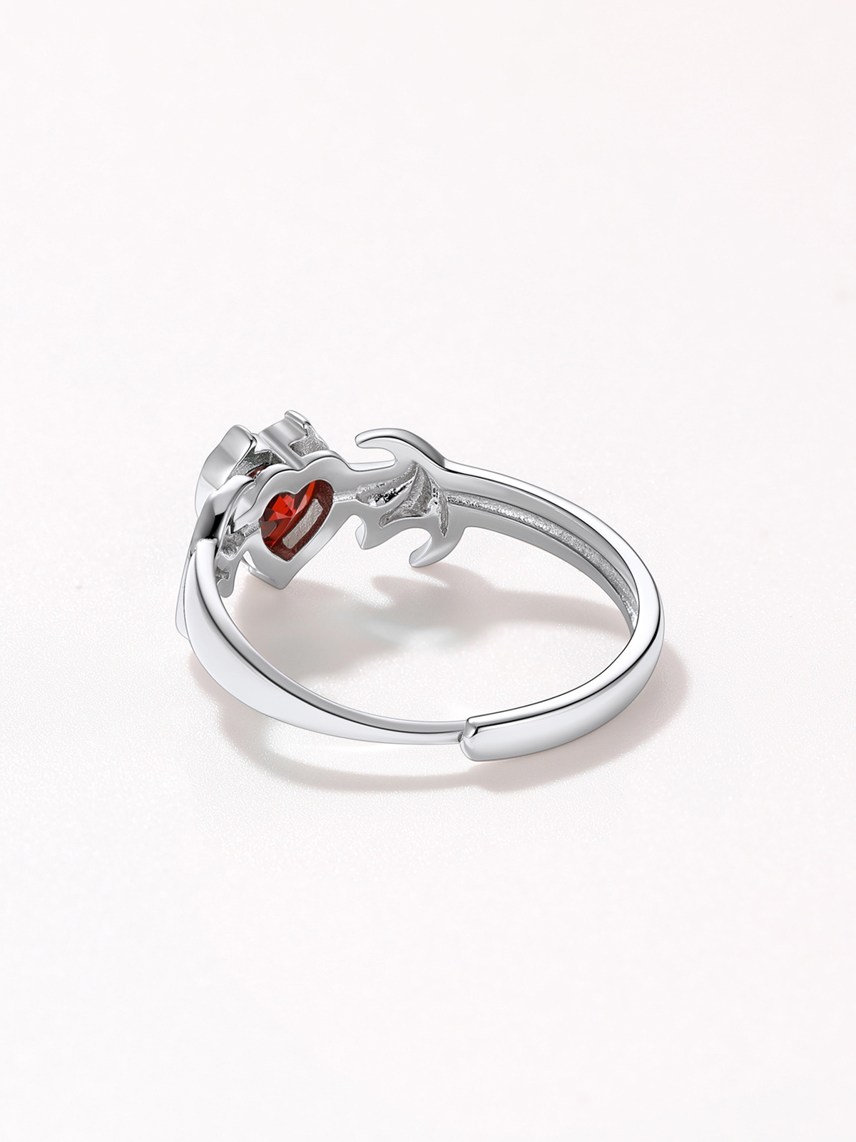 Halloween Gothic Jewelry Bat Ring Birthstone Heart Ring in Silver